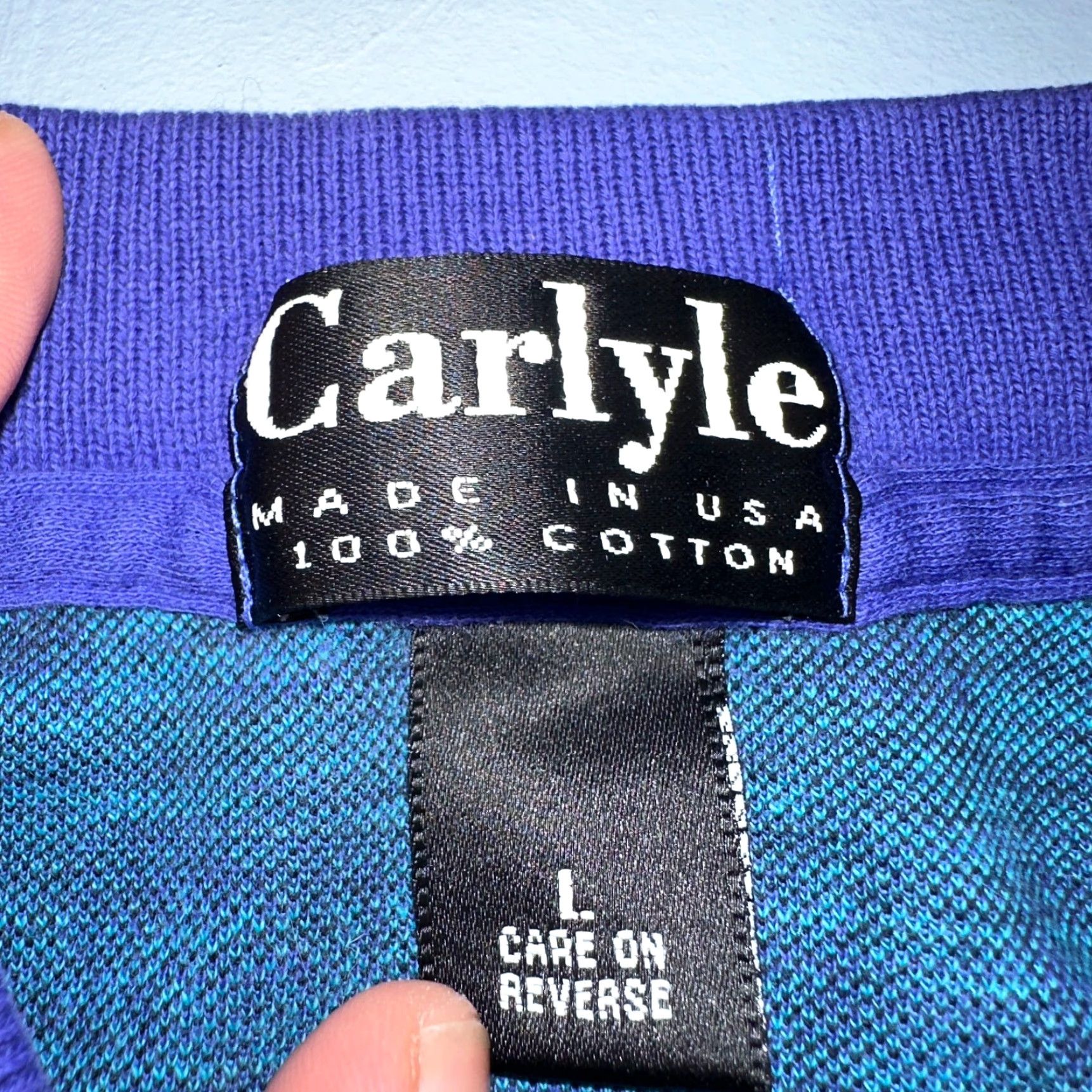 Vintage Carlyle Polo Shirt Short Sleeve Knit Vintage VTG Blue 70s Rockabilly USA Golf Mens L Size US L / EU 52-54 / 3 - 6 Thumbnail