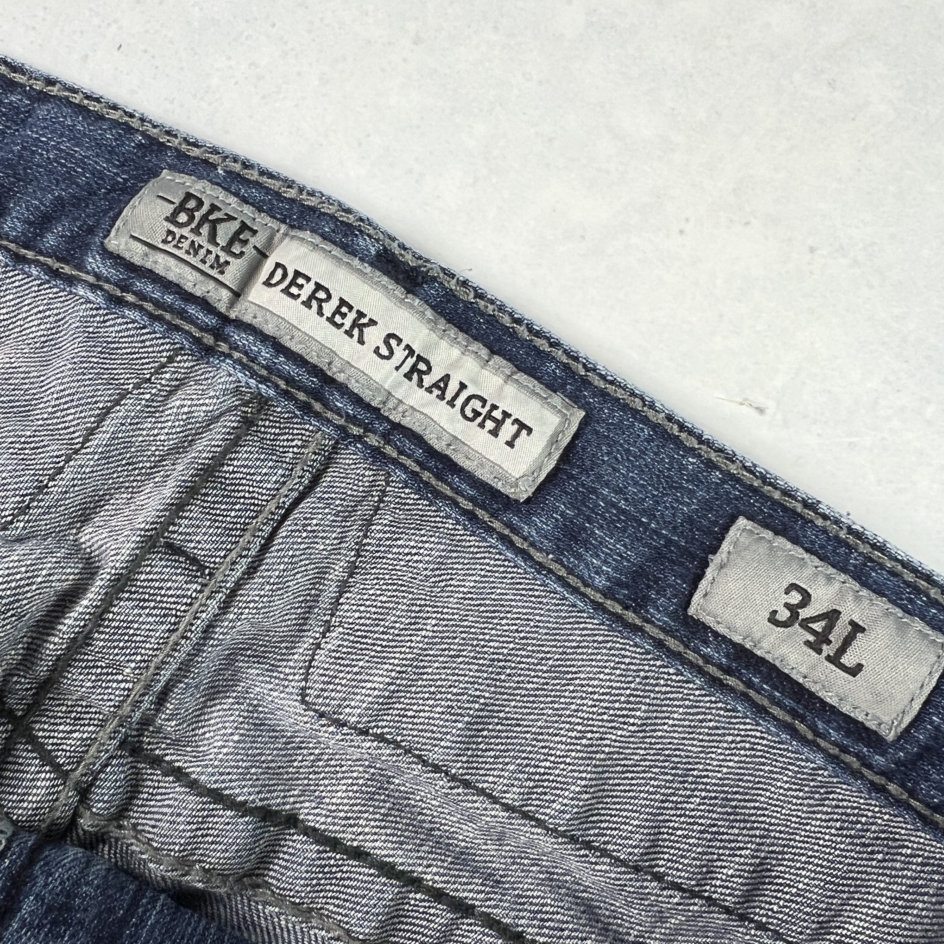 BKE BKE Jeans Long Derek Straight Leg Blue Faded Stretch Denim Size US 35 - 7 Thumbnail