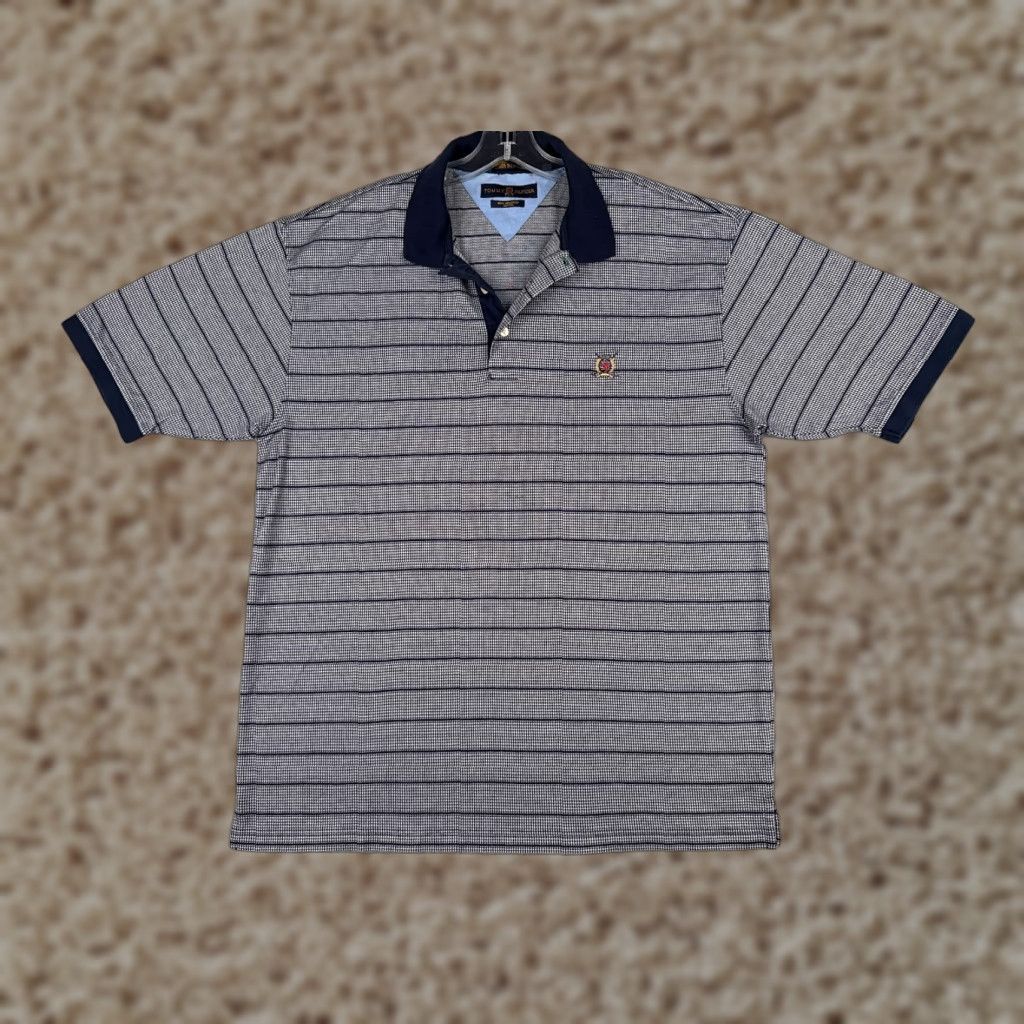 Tommy Hilfiger Tommy Hilfiger Polo Shirt Men L White Houndstooth 100% Cotton Regular Fit Size US L / EU 52-54 / 3 - 1 Thumbnail