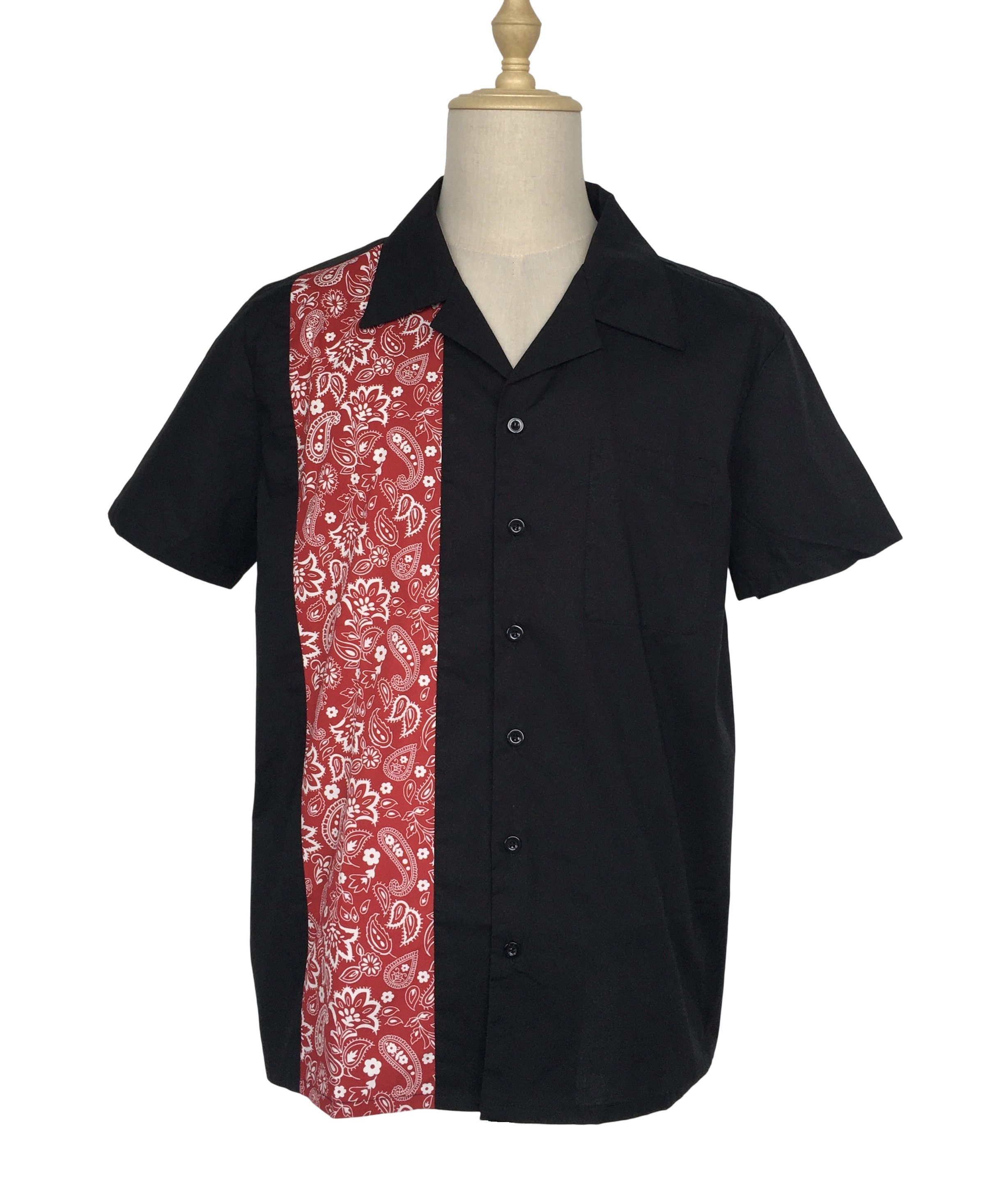 Other Retro Casual Men Shirts Cotton Black + paisley pattern Size US XL / EU 56 / 4 - 1 Thumbnail