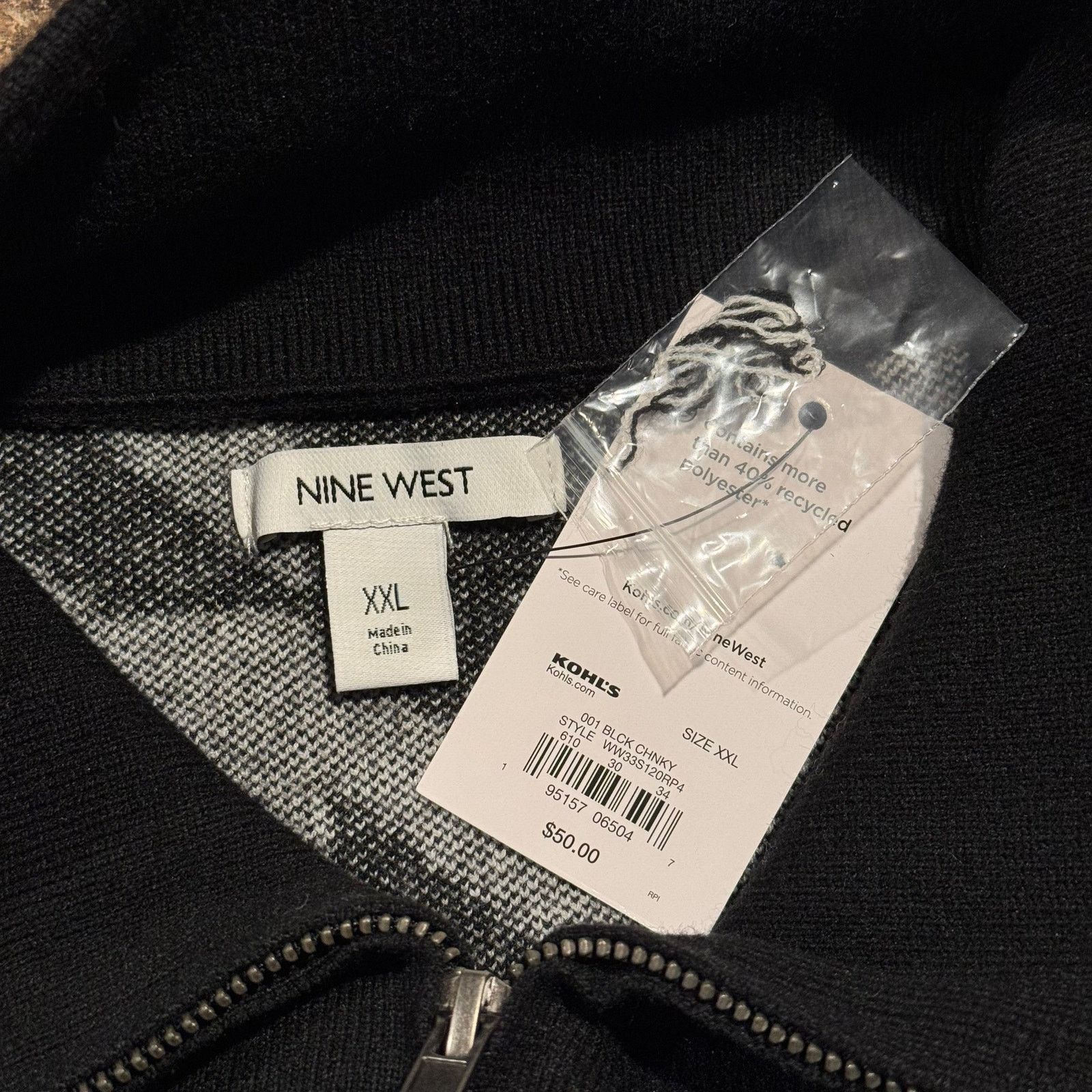 Nine West NWT Nine West Sweater 1/4 Zip Houndstooth Black White XXL Size XXL / US 16-18 / IT 52-54 - 3 Thumbnail