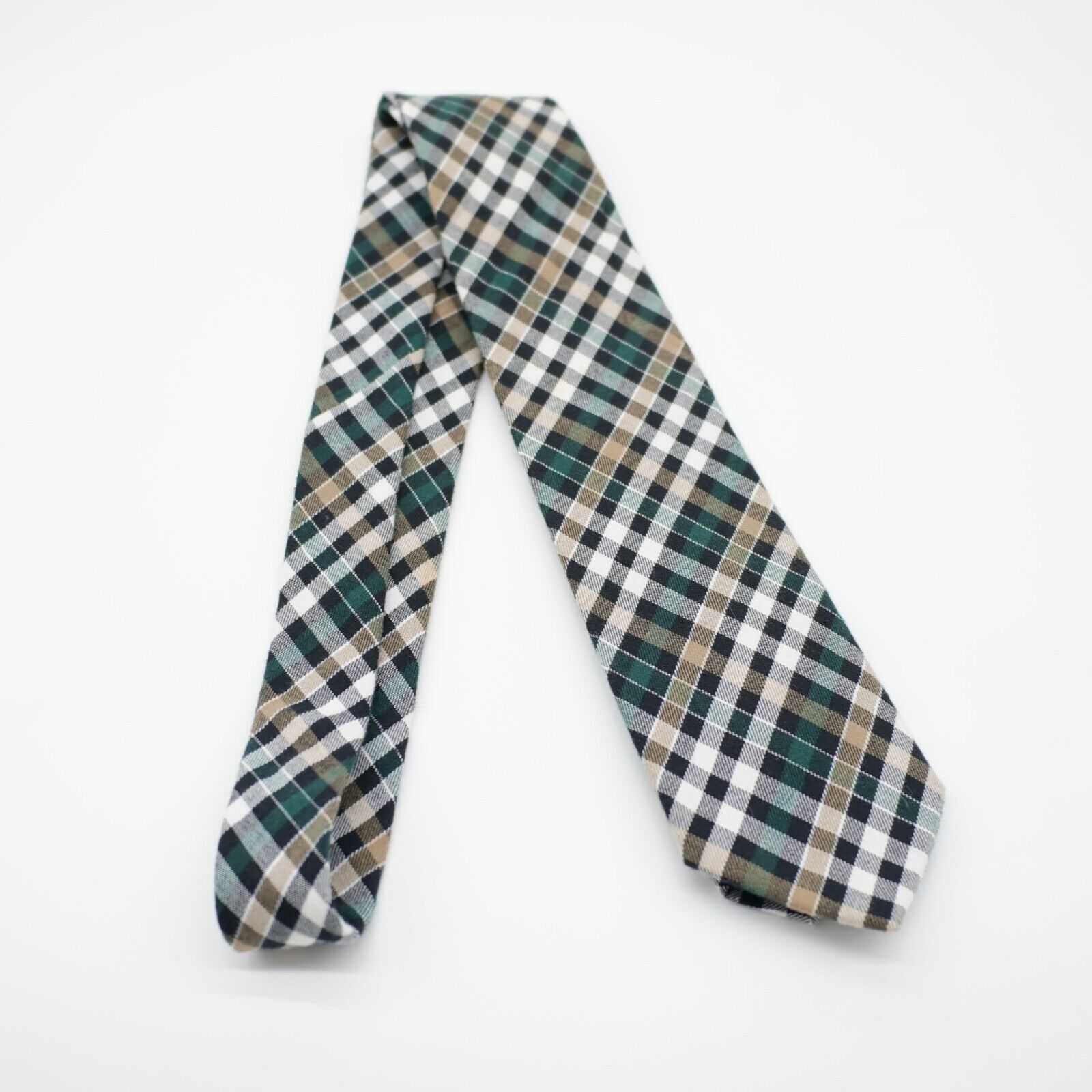 Stafford Stafford Green Tan Plaid Cotton Blend Tie Size ONE SIZE - 6 Thumbnail