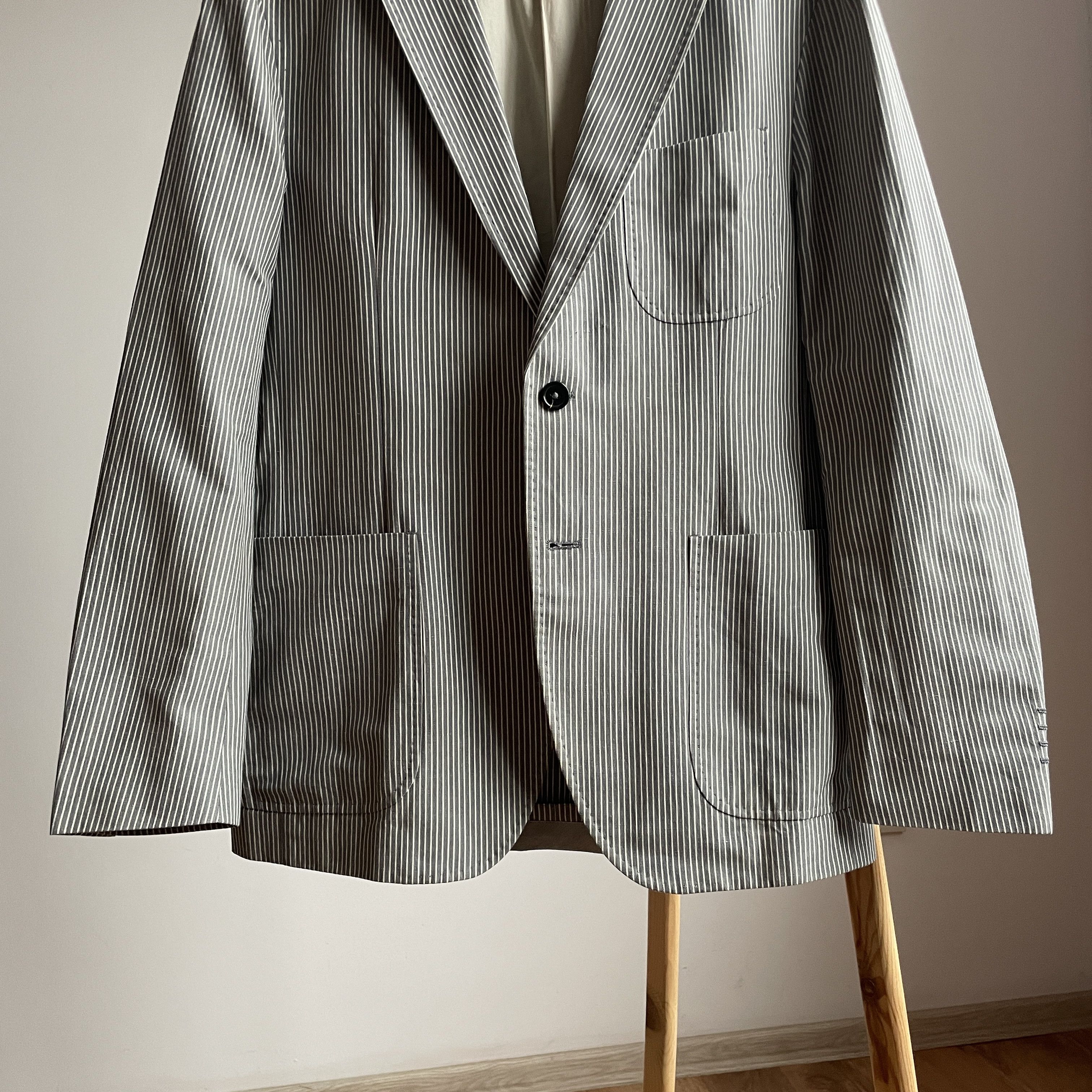 Paoloni Paoloni Cotton/Linen Half Lined Striped Gray Blazer Size 40R - 5 Thumbnail