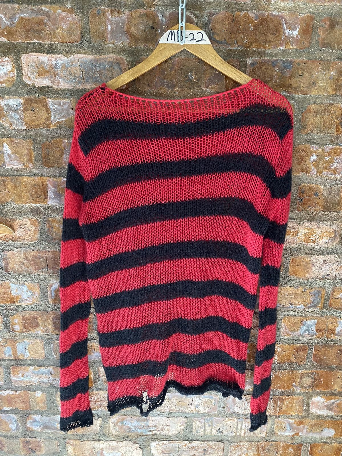 Japanese Brand 2000s Mony Japan Spider Web mesh Distresed stripe grunge Size US L / EU 52-54 / 3 - 14 Thumbnail