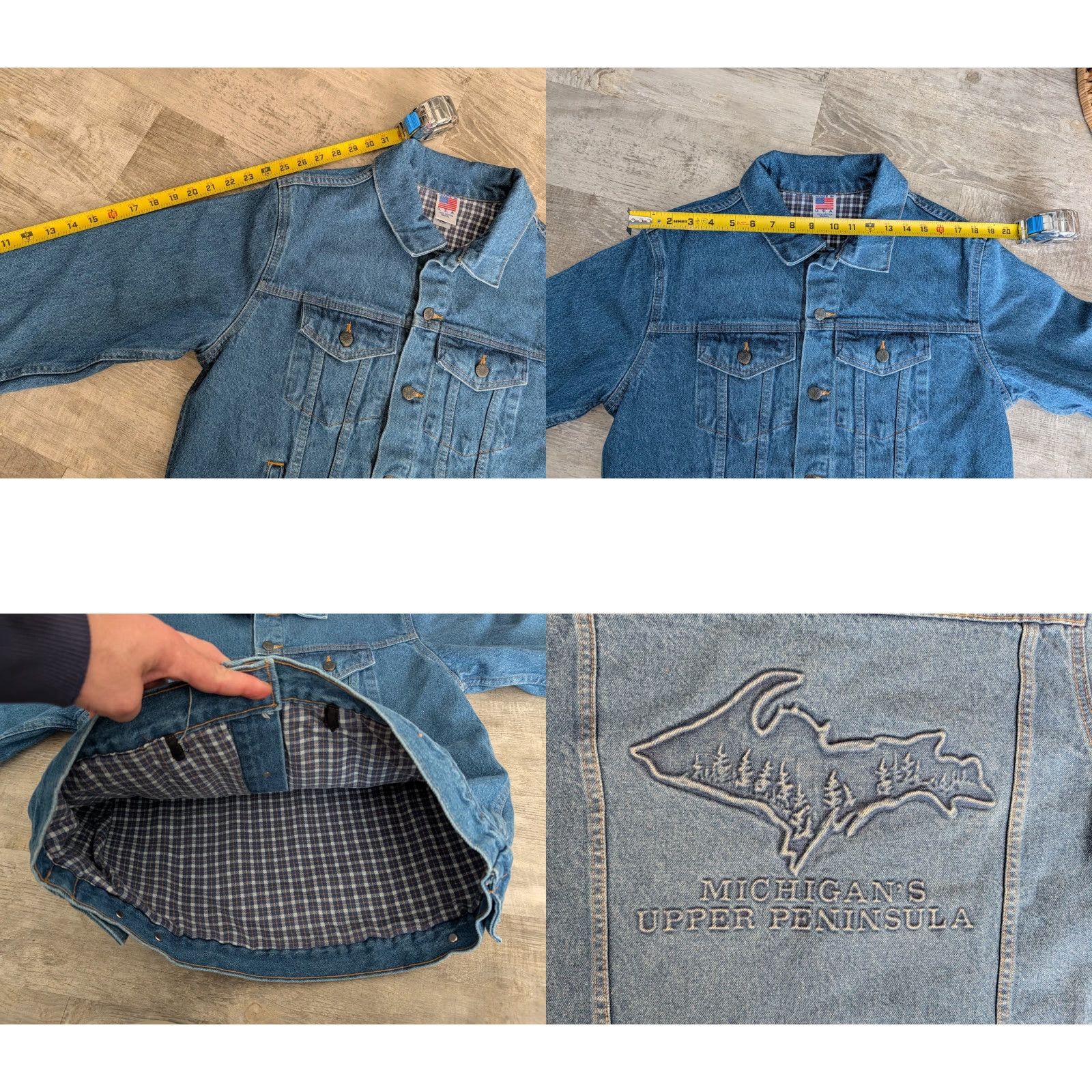 Denime VINTAGE Tyca Denim Embossed UP Michigan Trucker Jacket Size US 29 - 9 Thumbnail
