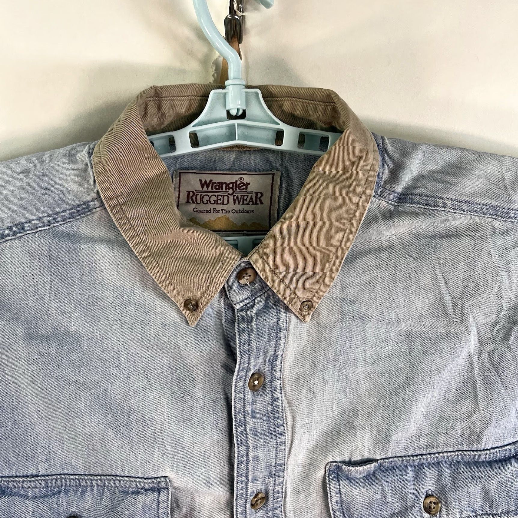 Wrangler VINTAGE Wrangler Rugged Wear Denim Button-Down Shirt 2XL Blue Long Sleeve Casual Workwear Mens Size US XXL / EU 58 / 5 - 3 Thumbnail