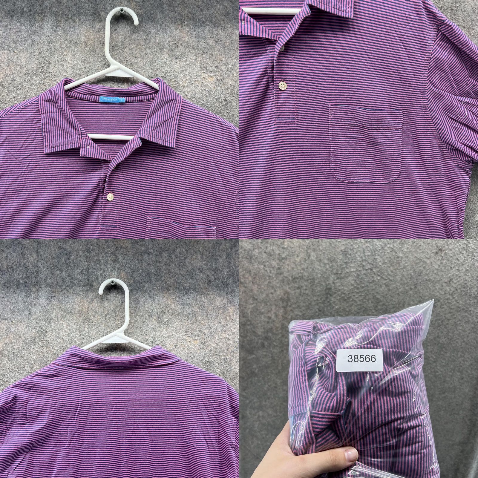 J.McLaughlin J. McLaughlin Polo Shirt Mens XL Purple Navy Stripe Pocket Polo Knit Casual Size US XL / EU 56 / 4 - 8 Thumbnail