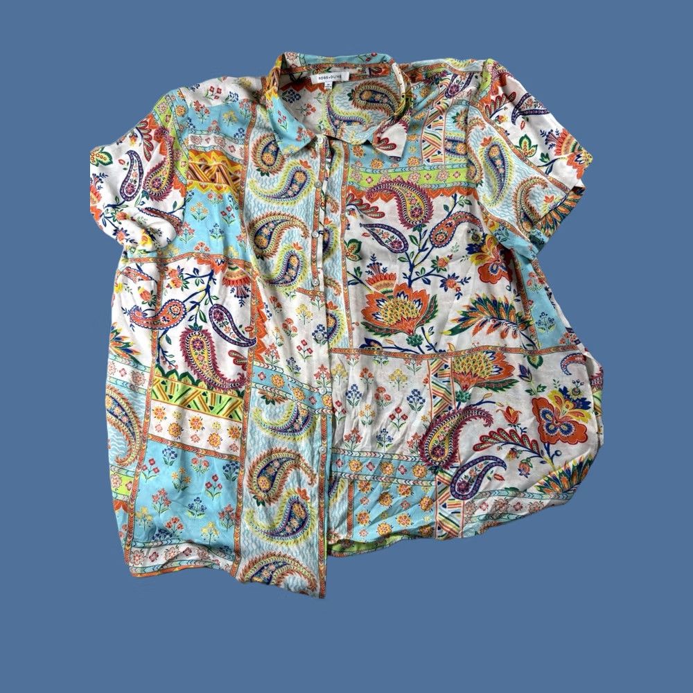 Vintage Rose and Olive Shirt 2x Plus Paisley Floral Boho Coastal Resort Maximalist Artsy Size XXL / US 16-18 / IT 52-54 - 1 Thumbnail