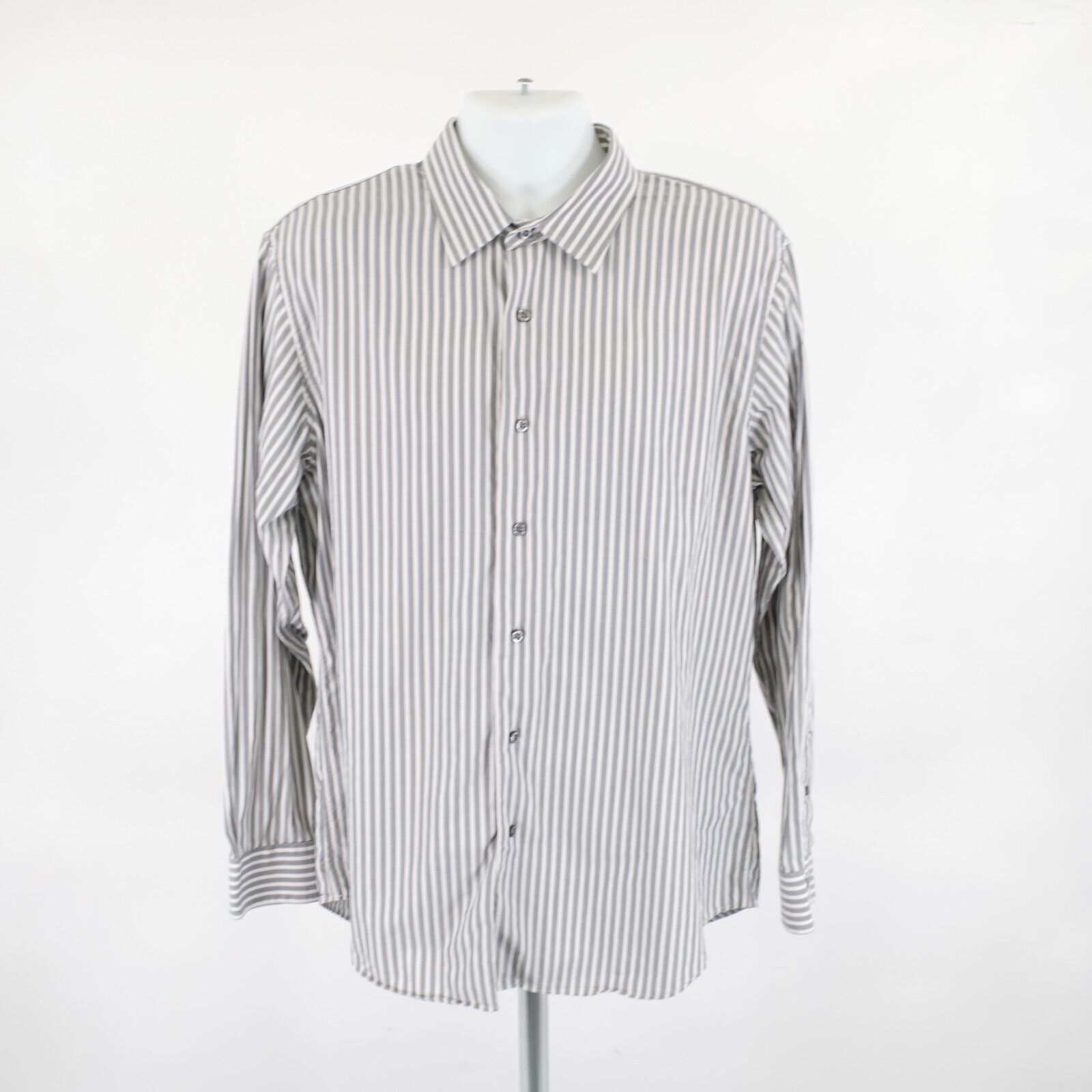 Apt. 9 Apt. 9 Superfine 80% Cotton Gray White Striped Large Collare Size US L / EU 52-54 / 3 - 4 Thumbnail