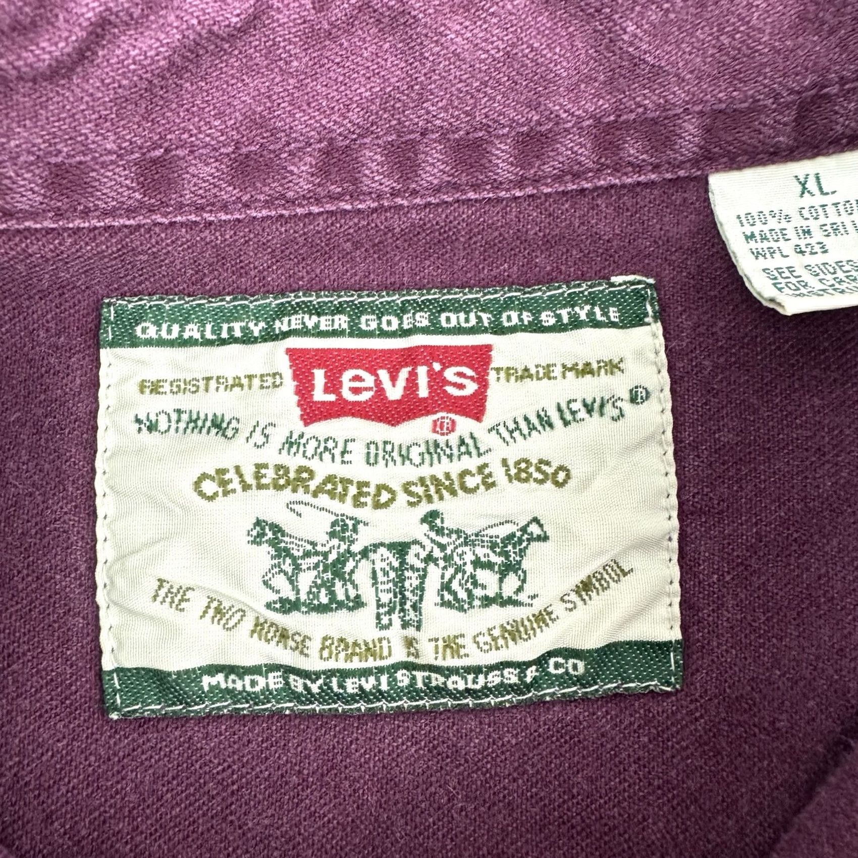 Levi's VINTAGE Levi's Button-Up Shirt Men XL Red 90s Cowboy Workwear Solid Cotton Collar Long Sleeve Button-Up Size US XL / EU 56 / 4 - 4 Thumbnail