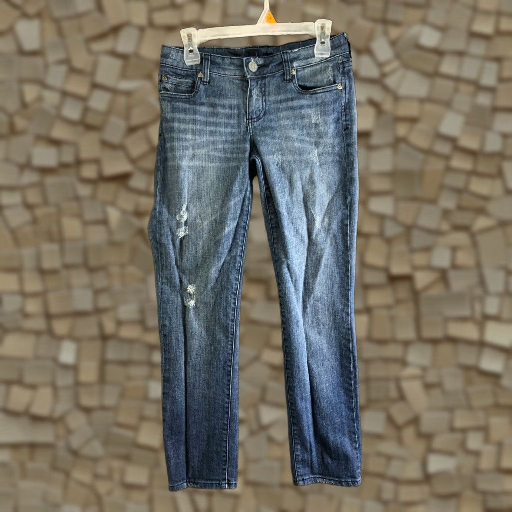Vintage KUT from the Kloth Womens Size 2 Mid Rise Straight Denim Jeans Blue Distressed-Not Distressed? (Note: Distressed is No in specs) Size 26" / US 2 / IT 38 - 1 Thumbnail