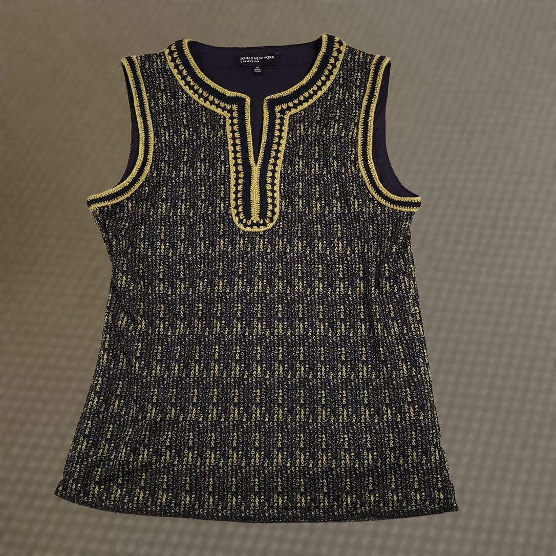 Jones New York Jones New York Sleeveless Top Womens Medium Black Yellow Embroidered Boho Tunic Size M / US 6-8 / IT 42-44 - 1 Thumbnail