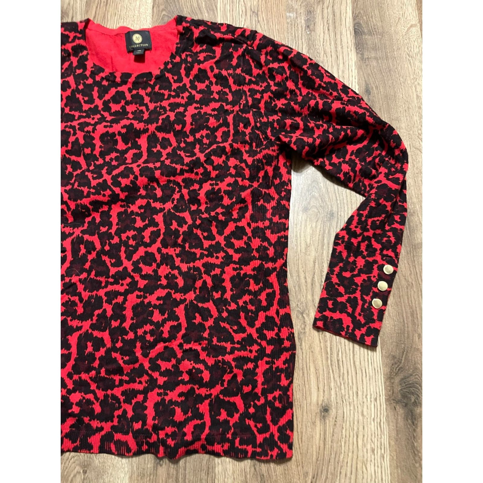 JM Collection JM Collection Shirt Women's XL Petite Red Cheetah Print Long Sleeve Shirt T-Shirt Casual Fall Spring Summer Women Size XL / US 12-14 / IT 48-50 - 4 Thumbnail