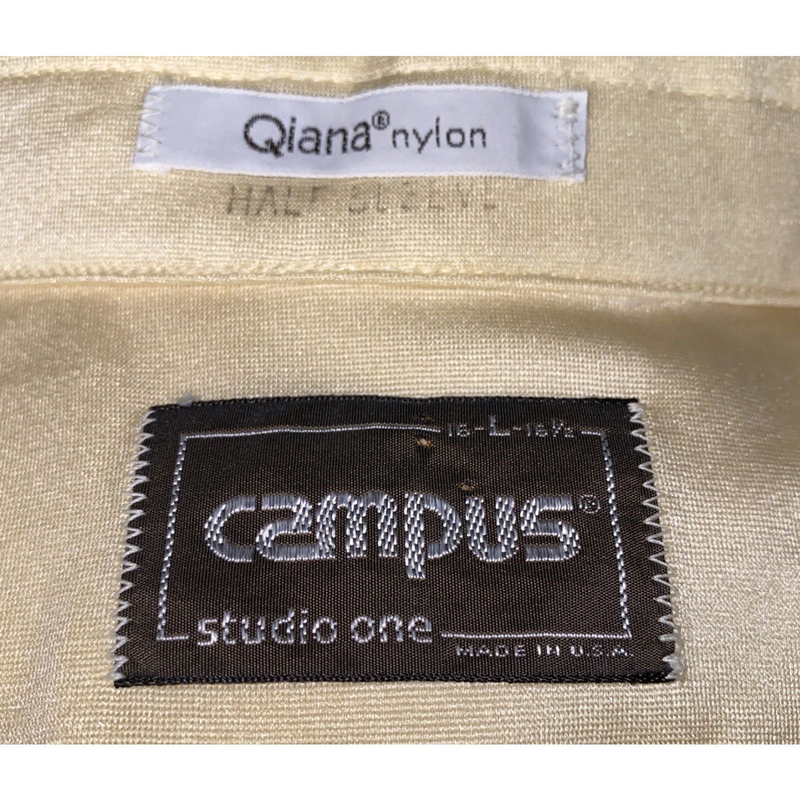 Vintage Campus Shirt Mens L Beige Nylon Short Sleeve Button-Front Qiana Campus Button-Up Shirt Size US L / EU 52-54 / 3 - 5 Thumbnail