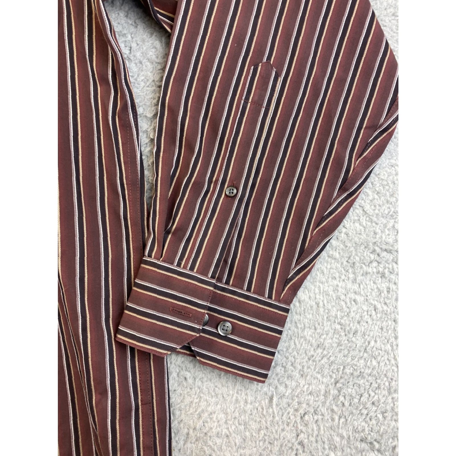 Pronto Uomo Pronto Uomo Dress Shirt Mens L Brown Black Stripe / 82-23 Regular Long Sleeve Point Collar Barrel Button Cuff Brown Striped Pronto Uomo 82-23 Size 42R - 3 Thumbnail