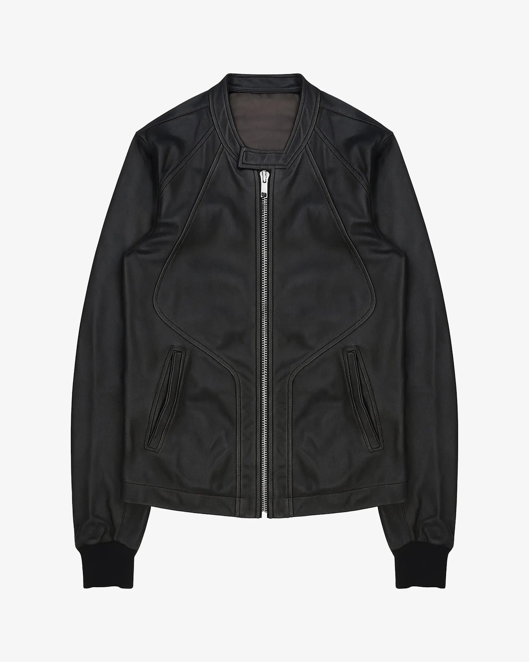 Rick Owens Black Leather Intarsia High Neck Jacket Rick Owens
