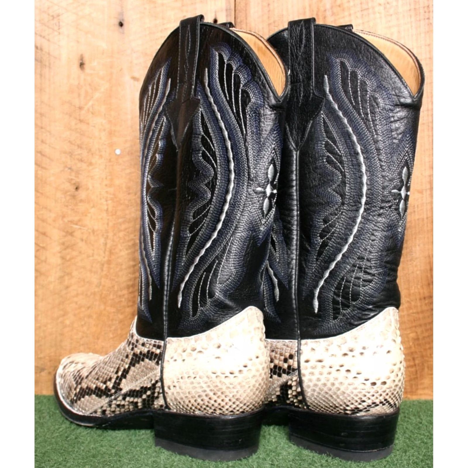 Vintage Don Cuco's Western Boots MEX 26 EEE ≈ US 7.5 EE Men's Snakeskin Leather Black Brown Western Cowboy Pull On Boots Size US 8 / EU 41 - 4 Thumbnail