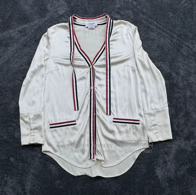 Thom Browne Thom Browne White silk cardigan with stripes Size S / US 4 / IT 40 - 1 Thumbnail