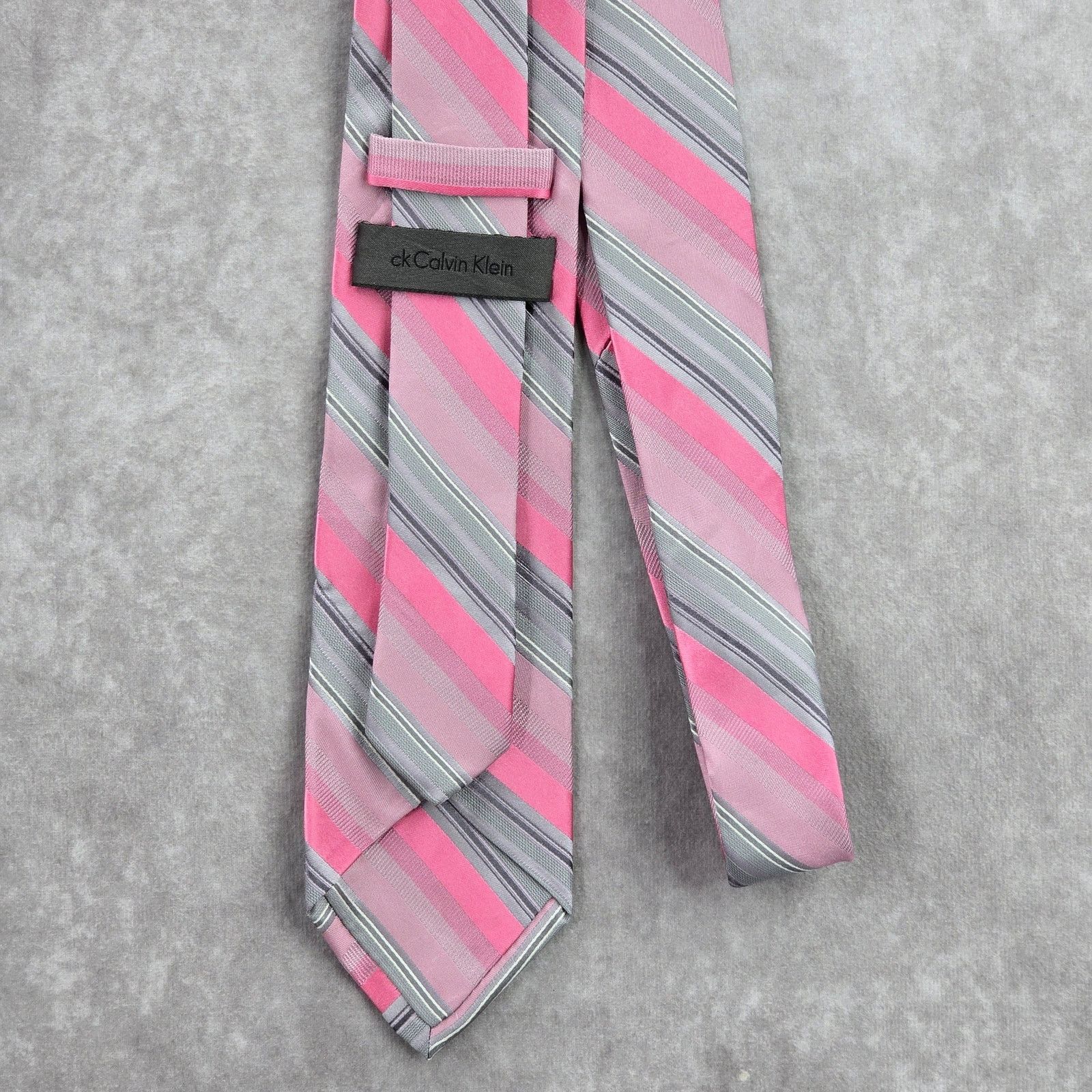 Calvin Klein Calvin Klein Pink Gray Stripe 100% Silk Men's Neck Tie NWOT Size 30 - 3 Thumbnail