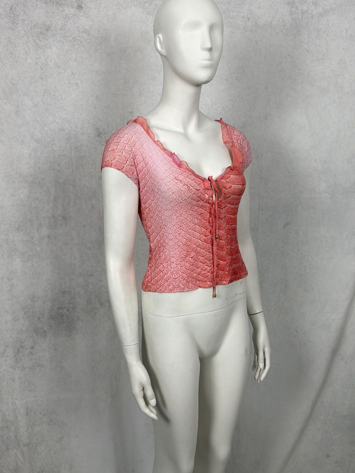 Roberto Cavalli Roberto Cavalli 1990’s Ruffled Reptile Scale Print Lace Top Size M / US 6-8 / IT 42-44 - 8 Thumbnail
