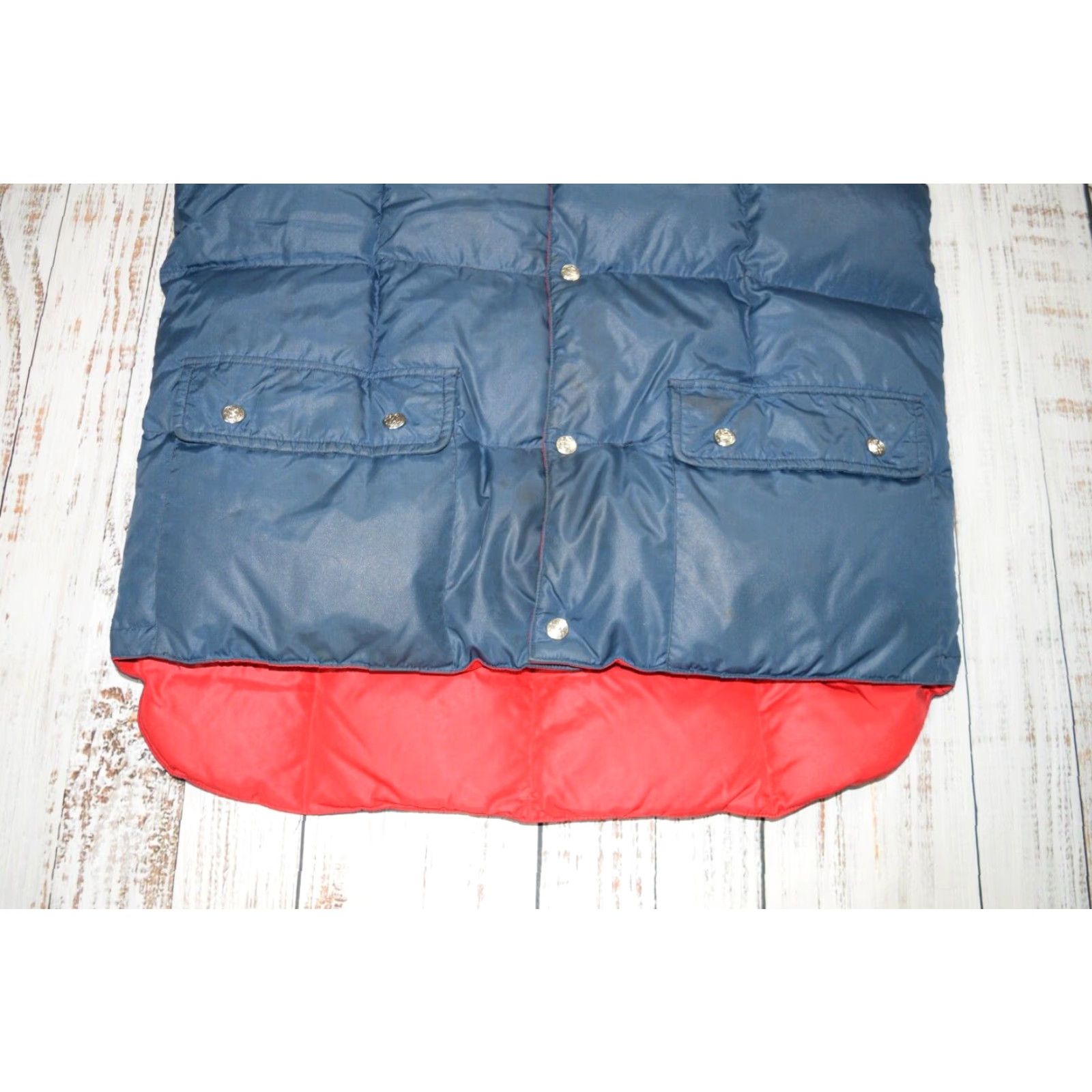 J Brand VINTAGE Swan Brand Reversible Down Puffer Vest Quilted Nylon Snap Up Men L Blue Red 1970s Hunting Gear Mens Vest Size US L / EU 52-54 / 3 - 3 Thumbnail
