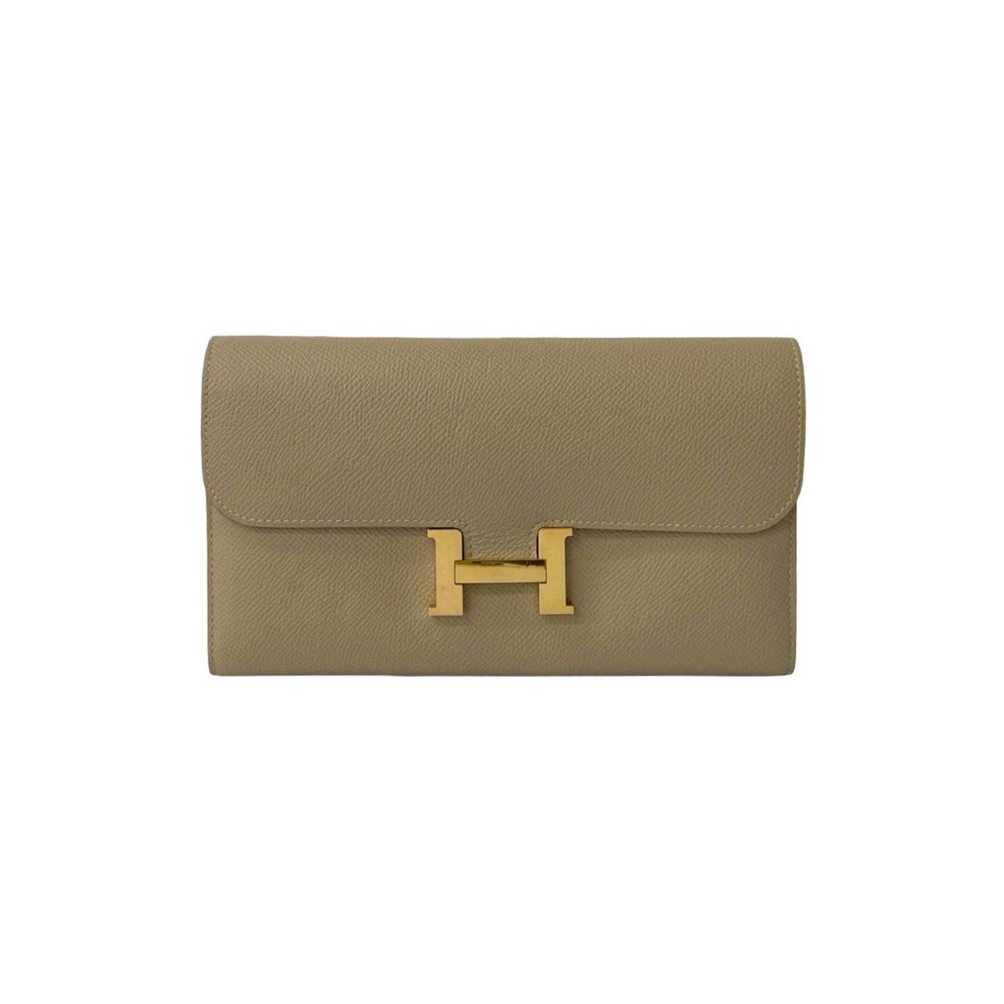 HERMES Constance Long Epsom Leather Wallet with X Stamp, Beige, 95363