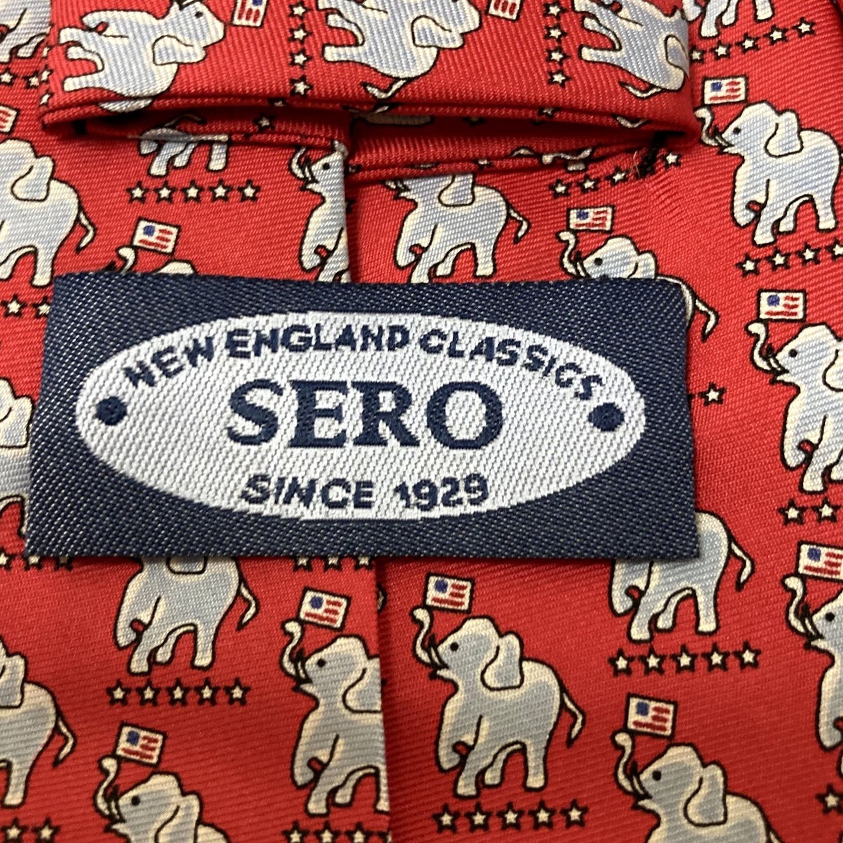 Vintage Sero Necktie Silk Red New England Classics Republican Elephants Tie Men Classic Width Size ONE SIZE - 5 Thumbnail