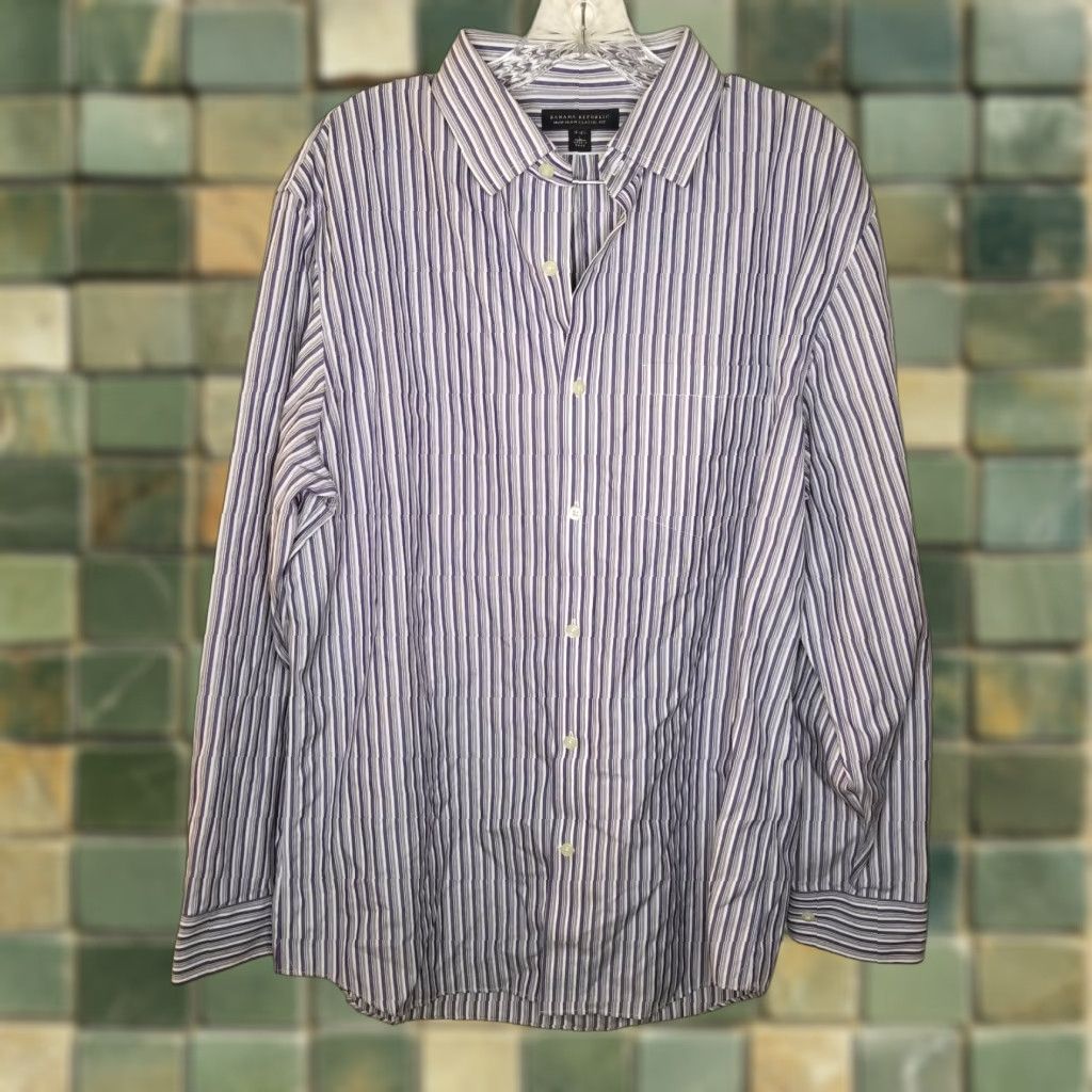 Banana Republic BANANA REPUBLIC Men's Purple White Striped Long Sleeve Button-Up Shirt Size L Size US L / EU 52-54 / 3 - 1 Thumbnail