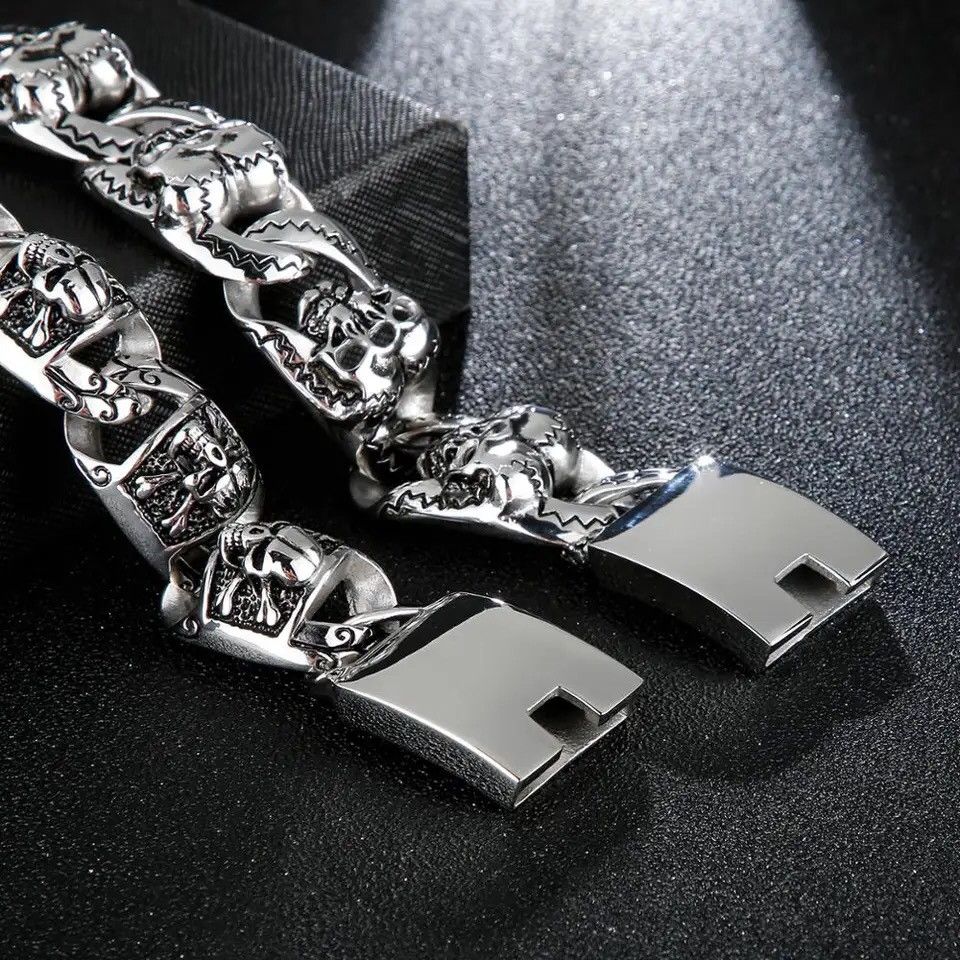 Other 20cm Skull BraceletMen Stainless Steel Heavy Male Bangle Size ONE SIZE - 4 Thumbnail
