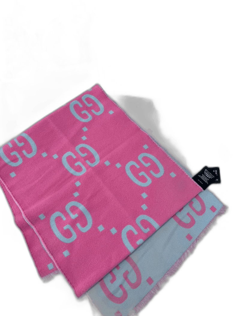 Gucci Gucci Pink Blue Color Block GG Logo Scarf-2506 Size ONE SIZE - 1 Thumbnail