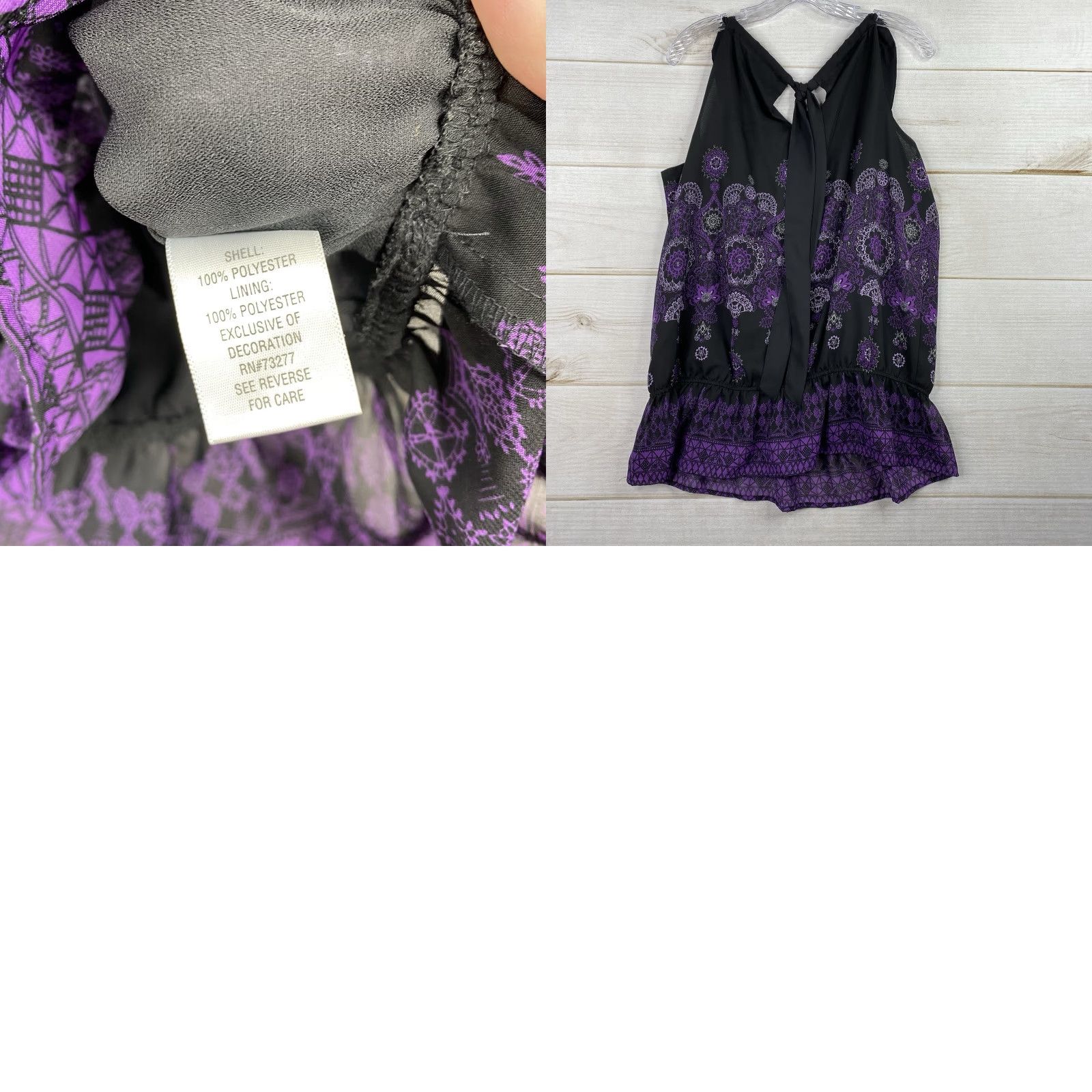Vintage VINTAGE Apt 9 Womans Top Shirt L Black Purple Beaded Geometric 90s Fairy Bohemian Western Dressy Cap Sleeve Sleeveless Size L / US 10 / IT 46 - 8 Thumbnail