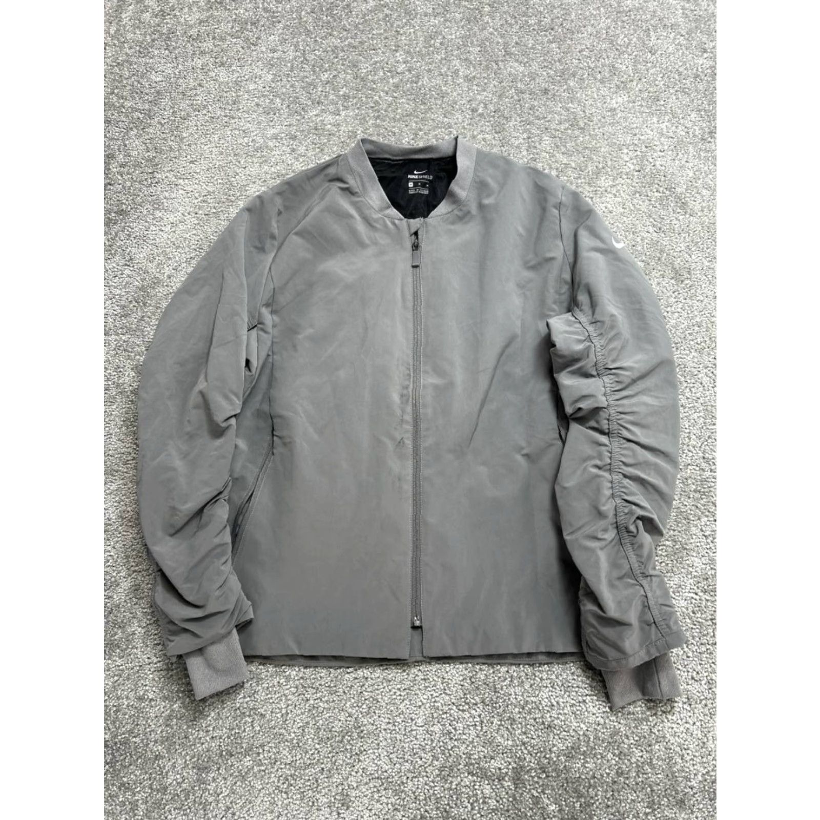 Nike Nike Shield Bomber Jacket Womens Medium Gray Swoosh Logo Ruched Sleeve Full Zip Size M / US 6-8 / IT 42-44 - 2 Thumbnail