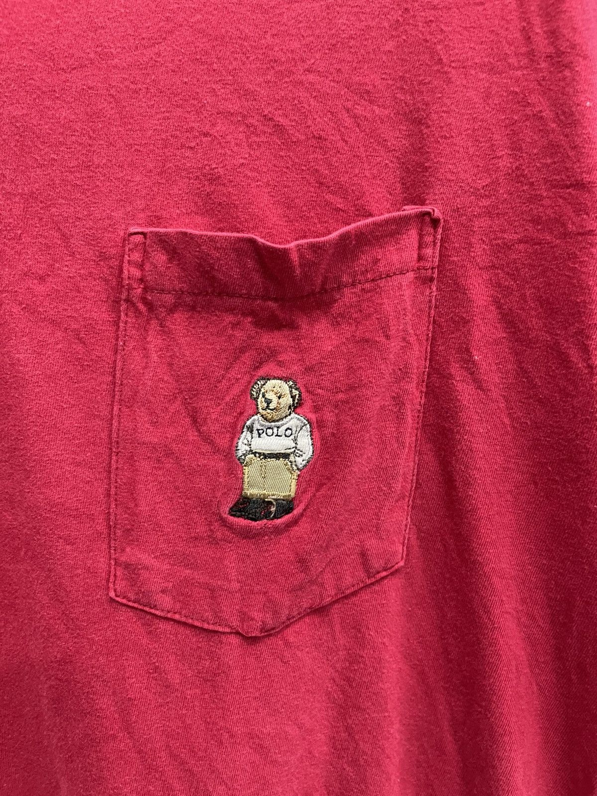 Polo Ralph Lauren Rare Vintage Polo Ralph Lauren Bear Pocket T-Shirt - Red M Size US M / EU 48-50 / 2 - 2 Thumbnail
