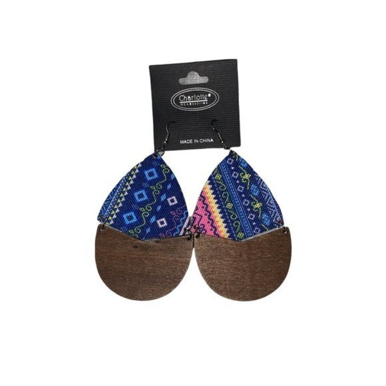 Other NWT Wooden Fabric Covered Boho Aztec Dangle Earrings Blue Size ONE SIZE - 1 Thumbnail