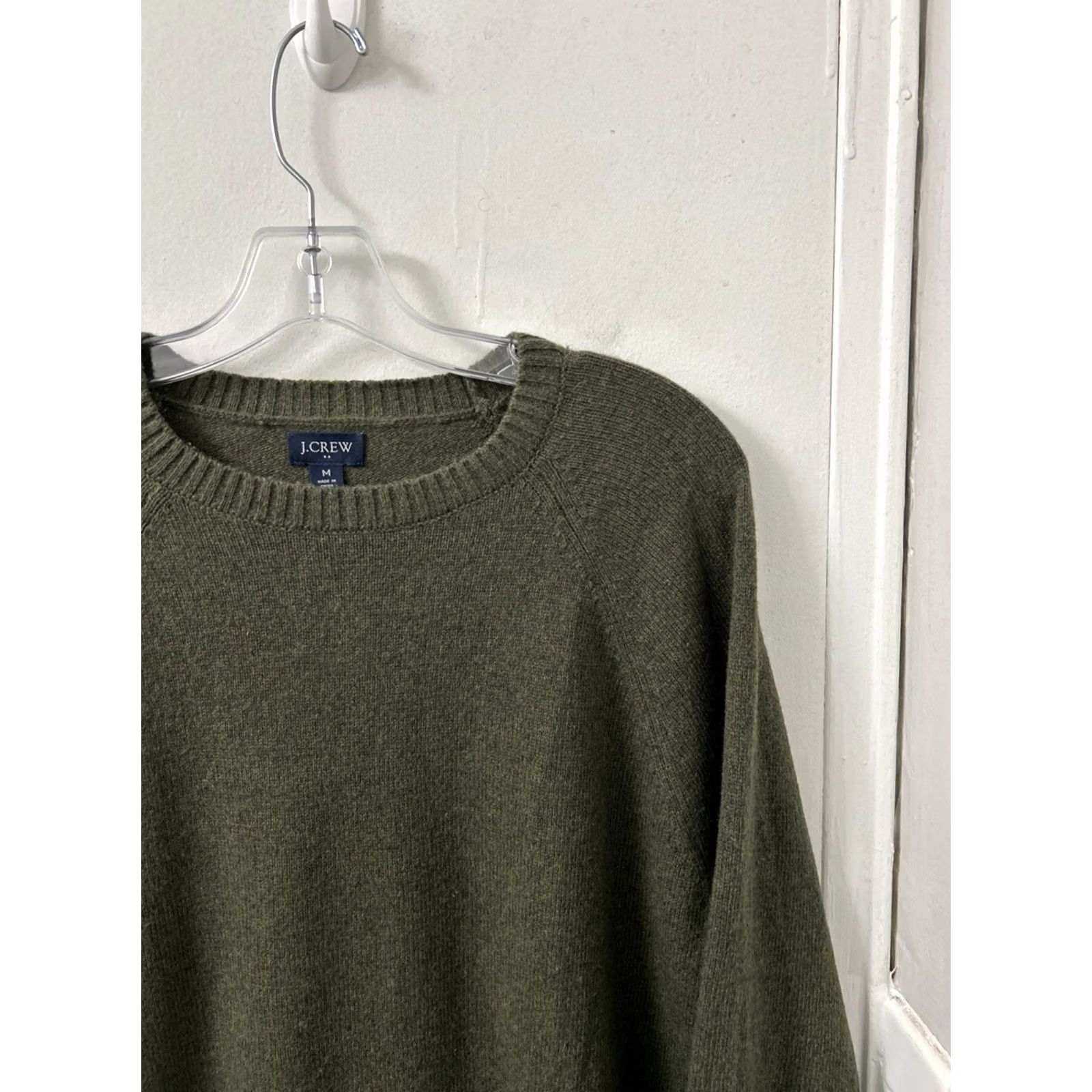 J.Crew J.CREW Sweater Mens Medium Olive Green Raglan Crewneck Pullover Lambswool Nylon Knit Casual Fall Winter Size US M / EU 48-50 / 2 - 4 Thumbnail