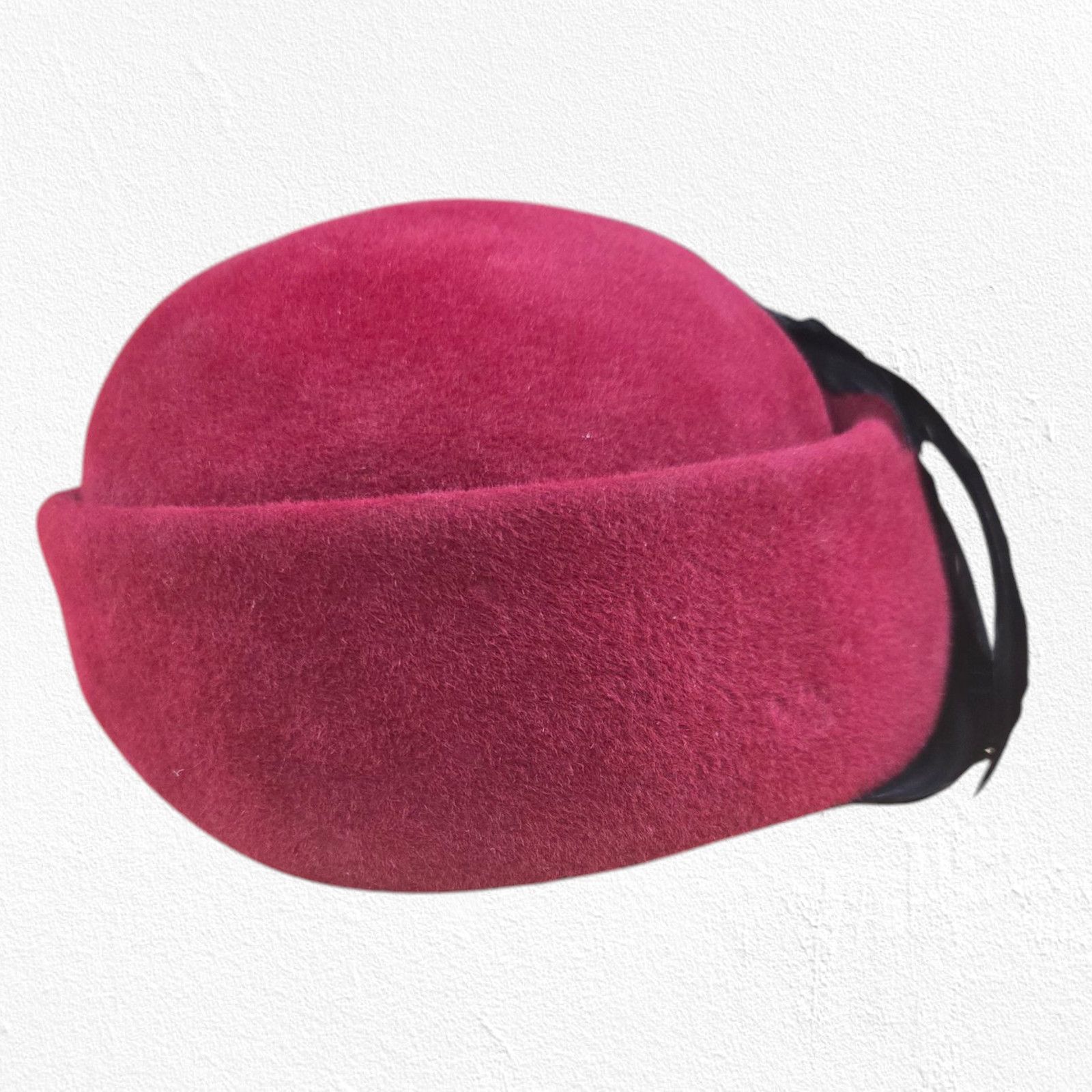 Vintage 50s Burgundy Wool Feather Mid-Century Hat Size ONE SIZE - 3 Thumbnail