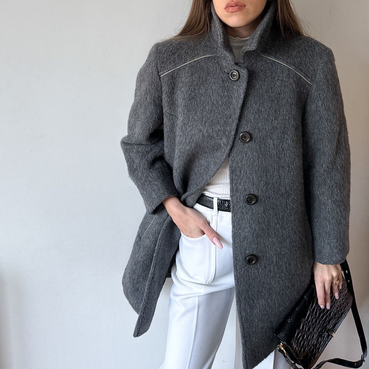 Vintage Weinberg Paris fuzzy grey midi wool coat France Size S / US 4 / IT 40 - 4 Thumbnail