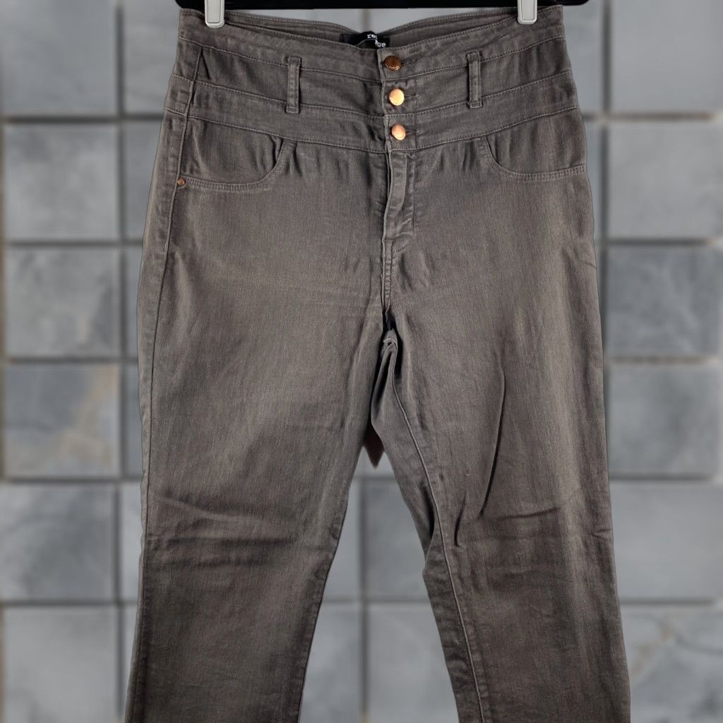 Vintage Refuge Jeans Womens 14 Gray Super Skinny High Rise Stretch Denim Tummy Control Dark Wash 3 Button Front Size 36" / US 14 / IT 50 - 1 Thumbnail