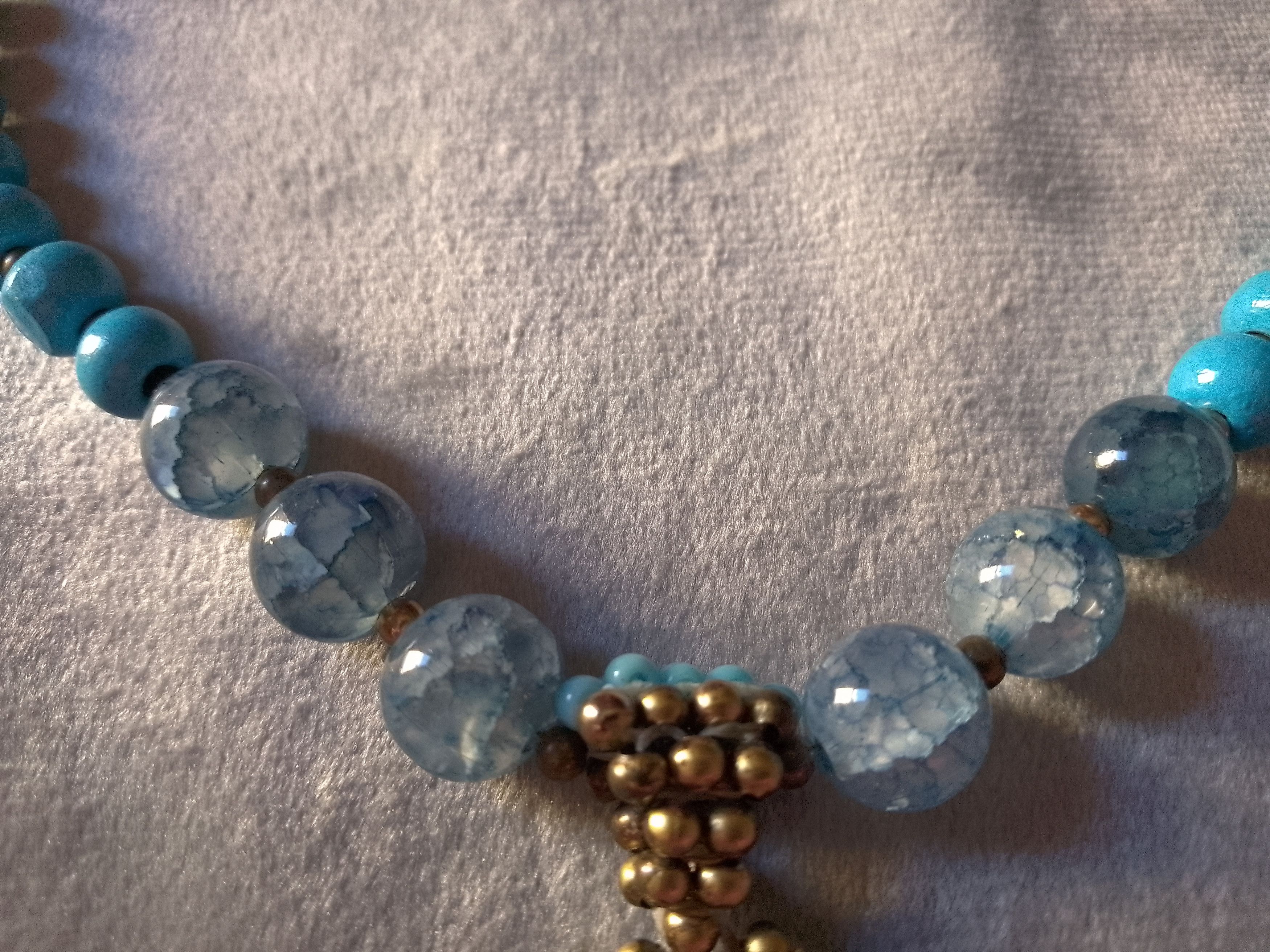Handmade Necklace Blue Agate + Resin Hand of Fatima Lucky Charm Size ONE SIZE - 5 Thumbnail