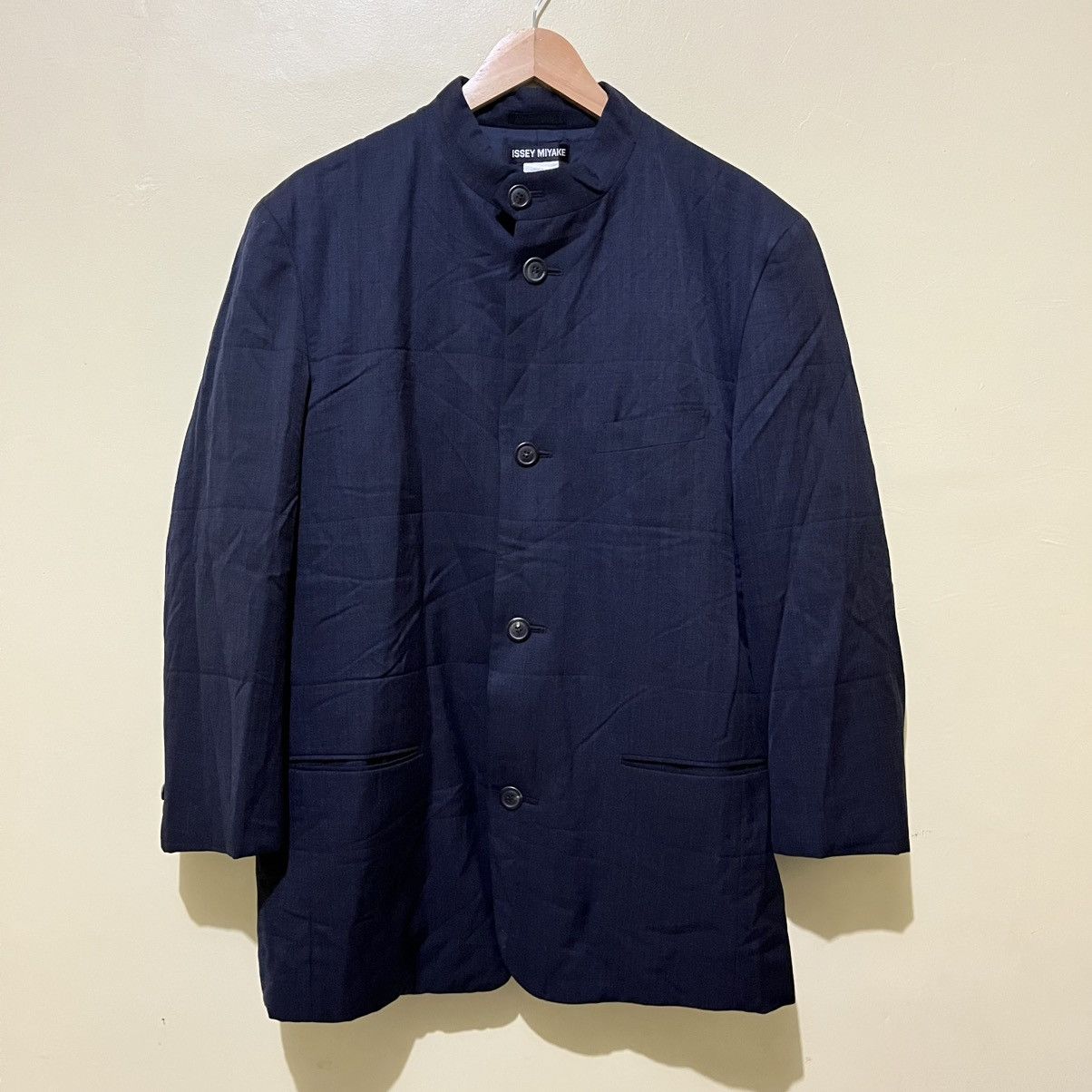Issey Miyake 90s ISSEY MIYAKE - CHINESE COLLAR NAVY BLAZER Size 40S - 1 Thumbnail