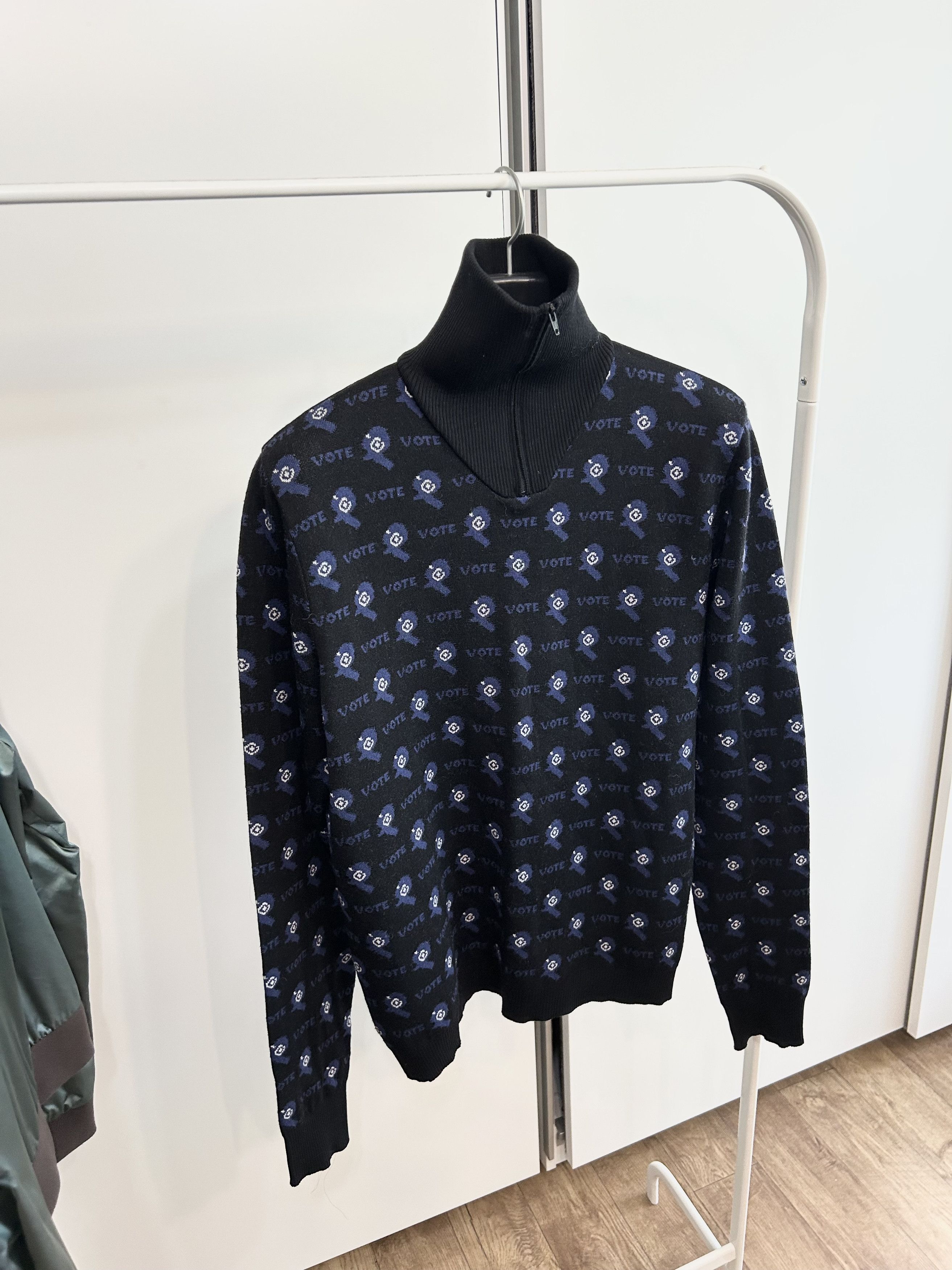 Raf Simons RAF SIMONS "VOTE" Half-Zip Long Sleeve T-Shirt Size US L / EU 52-54 / 3 - 5 Thumbnail