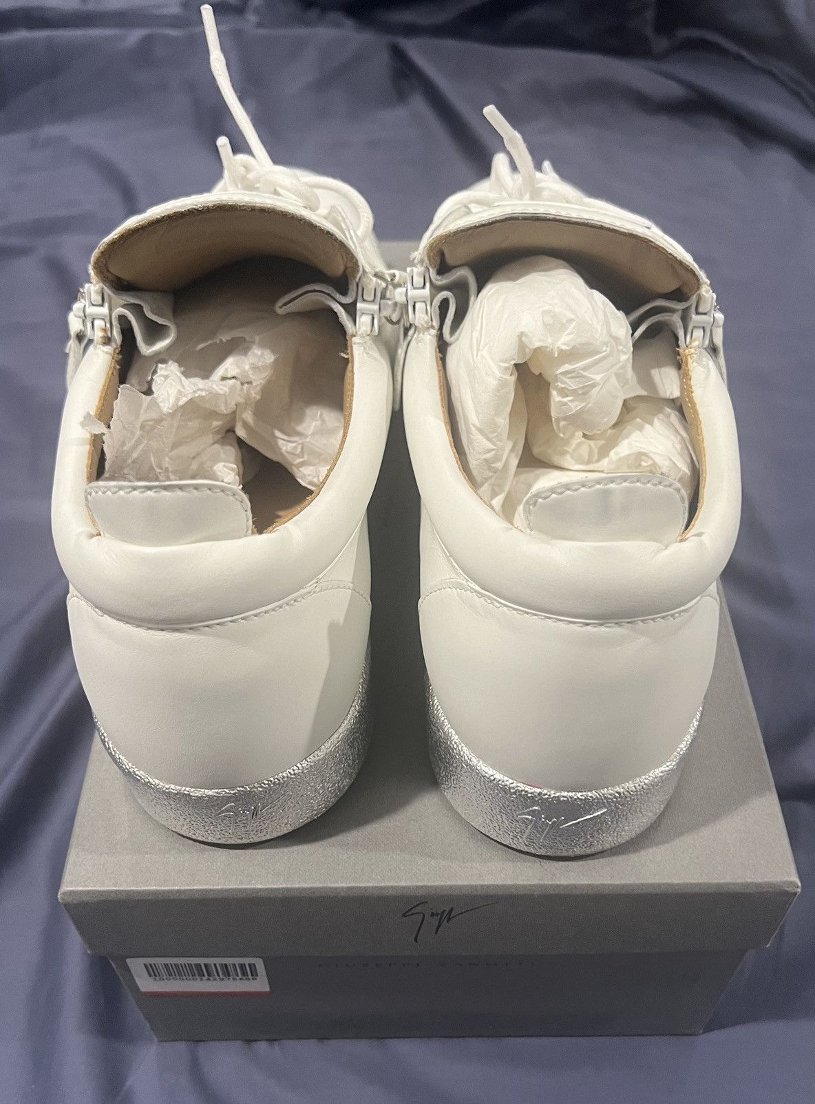 Giuseppe Zanotti Giuseppe Zanotti Mens Sneakers - White Leather/Silver Size US 15 / EU 48 - 3 Thumbnail