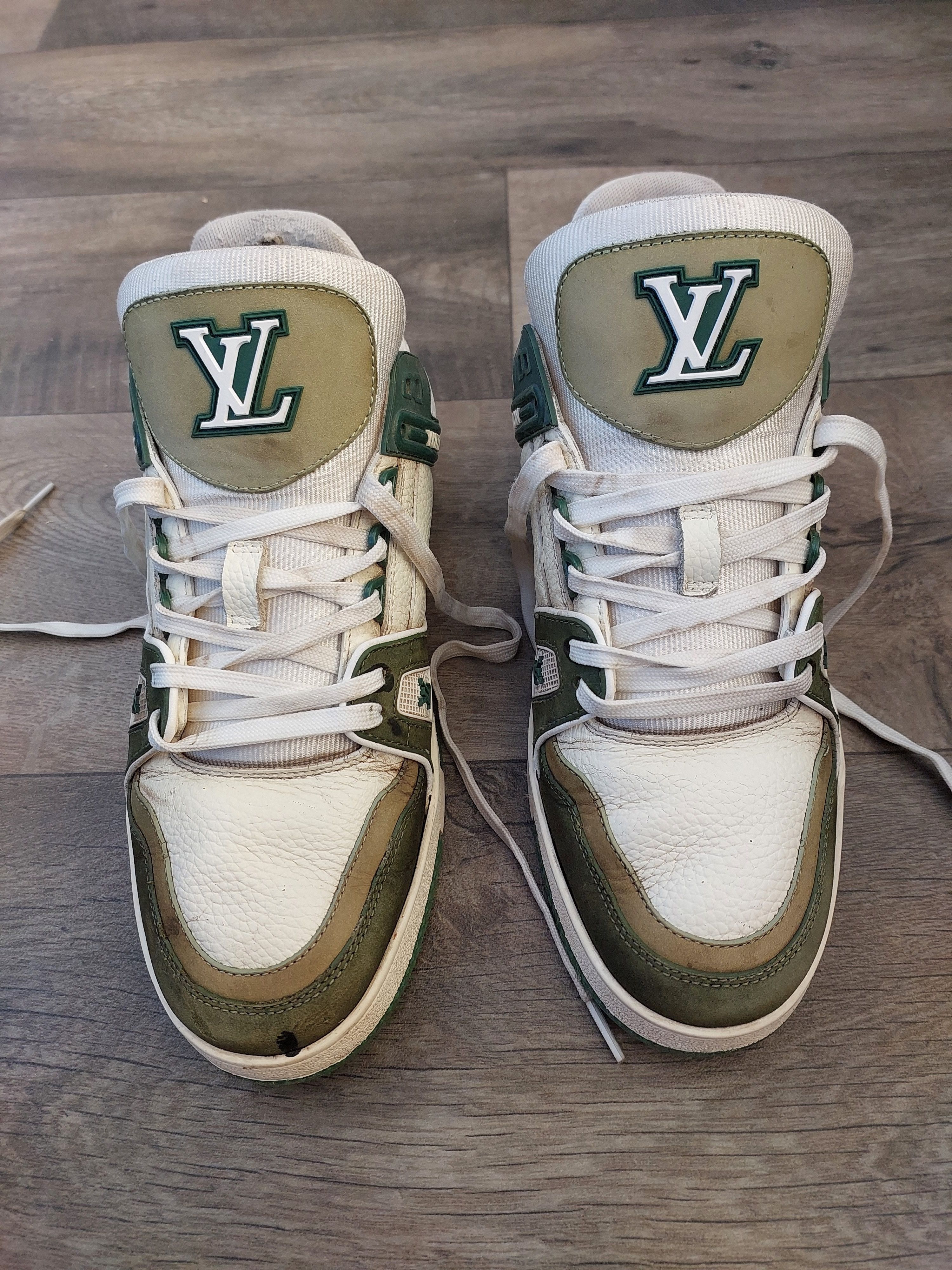 Louis Vuitton Louis Vuitton Green and White Trainer Sneaker -2508 Size US 10 / EU 43 - 1 Thumbnail