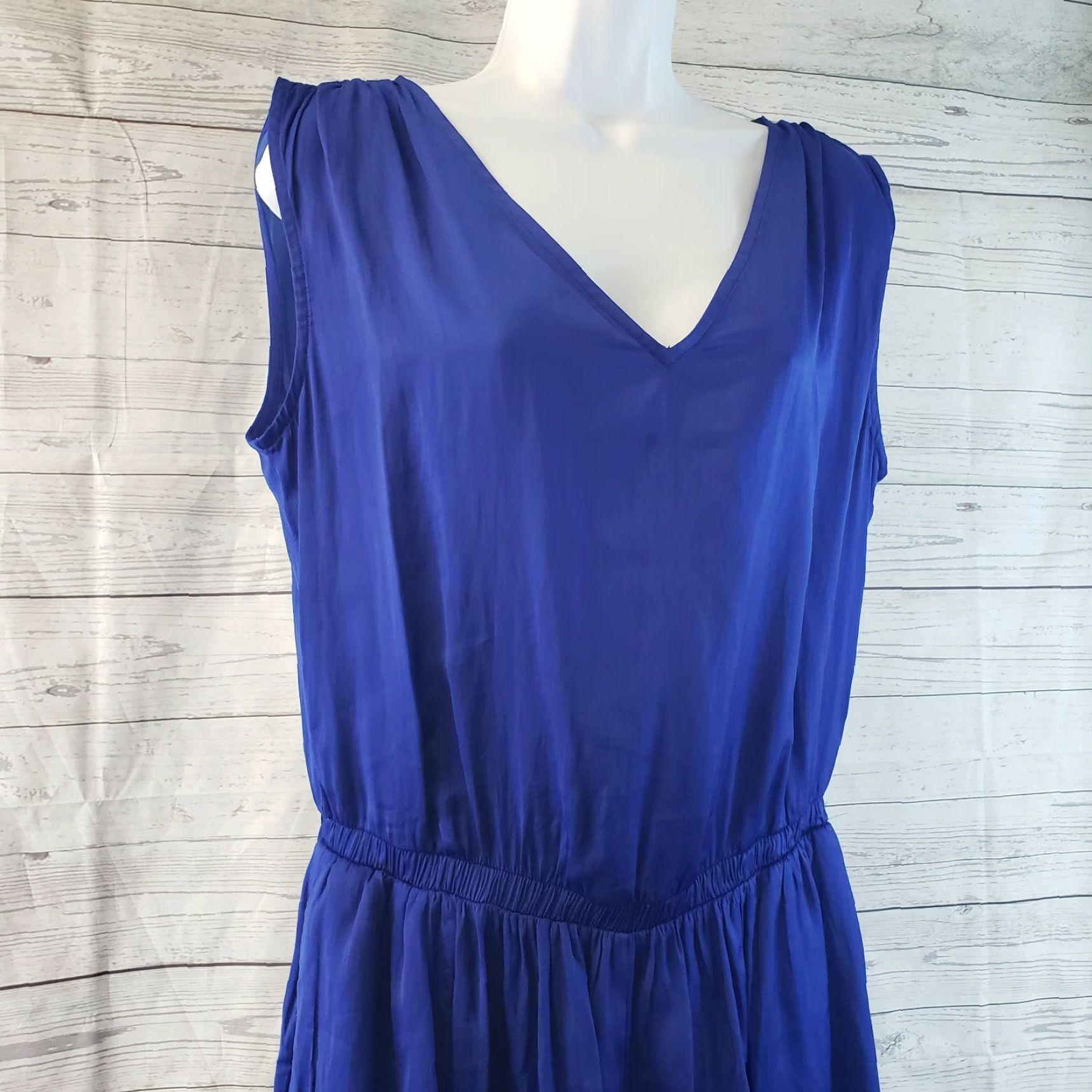 Loft LOFT Ann Taylor Womens Romper Solid Blue V-Neck Sleeveless Pockets XS? No, Size Small. Size 28" / US 6 / IT 42 - 2 Thumbnail
