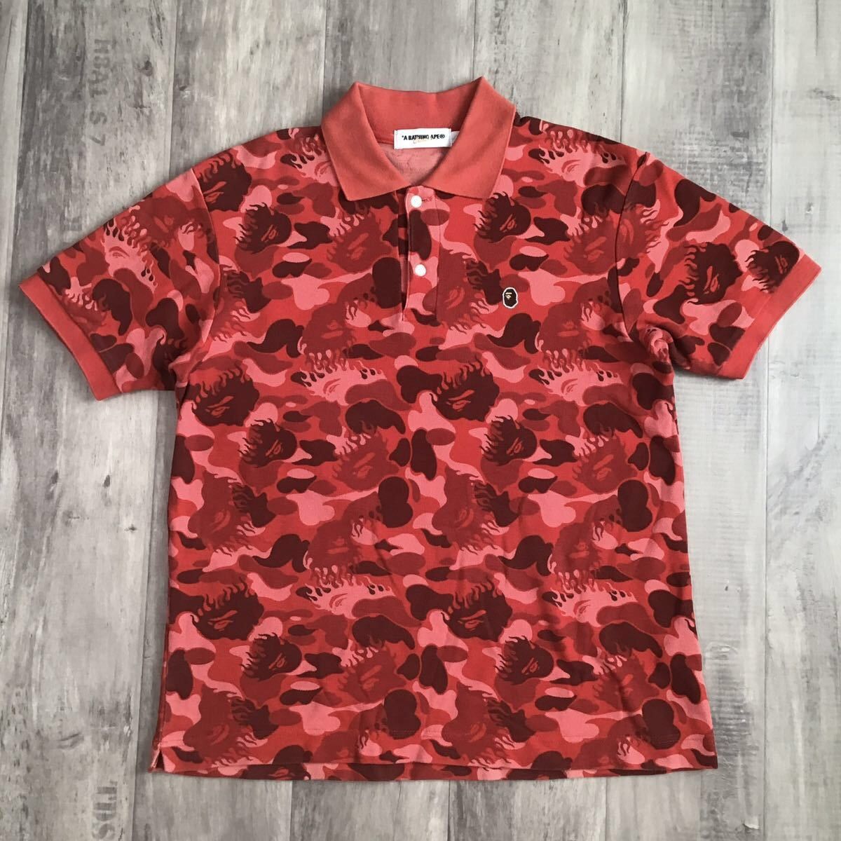 BAPE Fire camo polo shirt a bathing ape flame Red camo NIGO