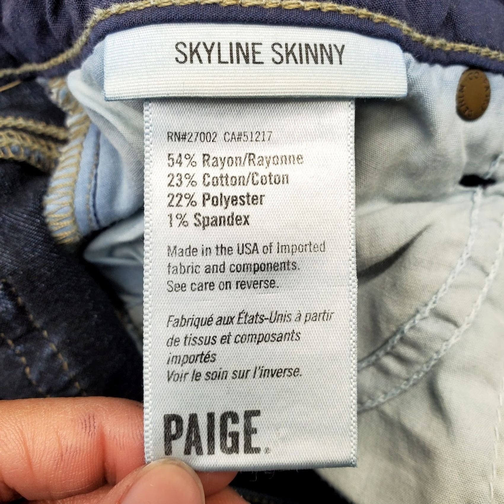 Paige Paige Skyline Skinny Jeans Womens 27 Blue Denim Medium Wash Stretch Regular Solid 5-Pocket Inseam 30.25" Size 27" / US 4 / IT 40 - 7 Thumbnail
