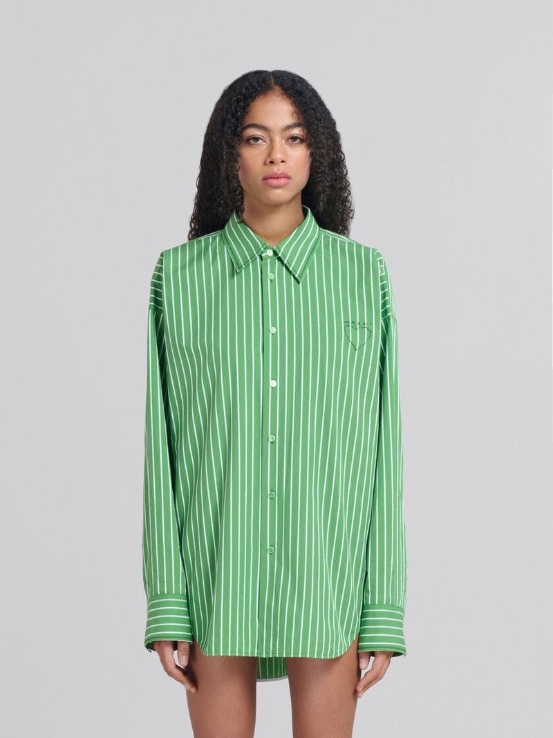 Marni o1f1d3z0126 Striped Organic Poplin Shirt in Green Size S / US 4 / IT 40 - 2 Thumbnail