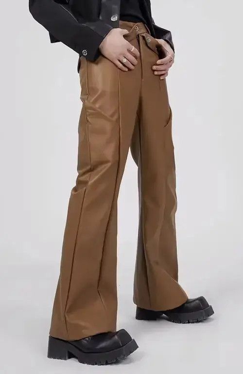 Japanese Brand × Jean Fashion retro flared faux leather pants Size US 32 / EU 48 - 1 Thumbnail