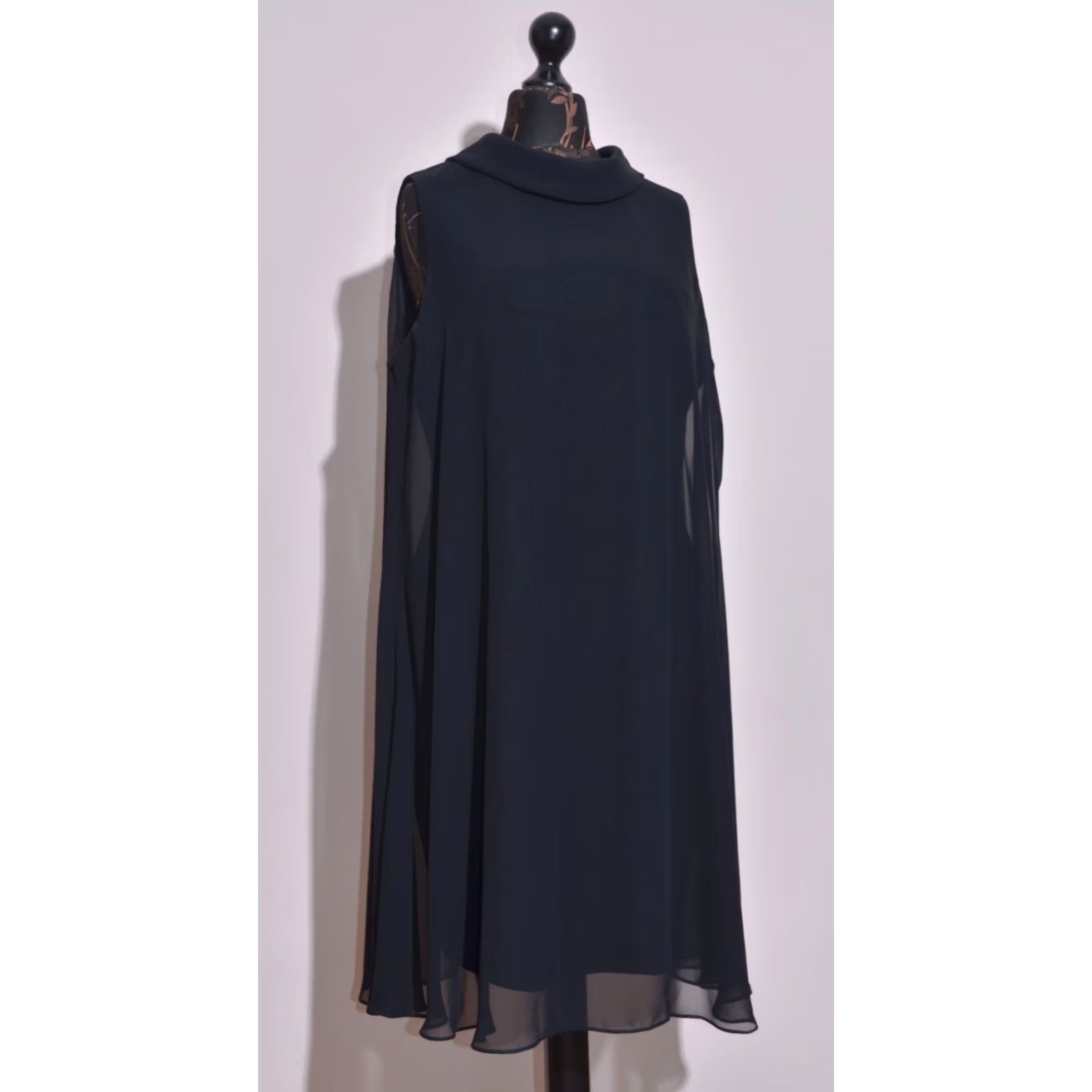 Joseph Ribkoff Joseph Ribkoff Black Chiffon Overlay Cape Shift Dress Sleeveless Back Zip UK18 Size XXL / US 16-18 / IT 52-54 - 2 Thumbnail