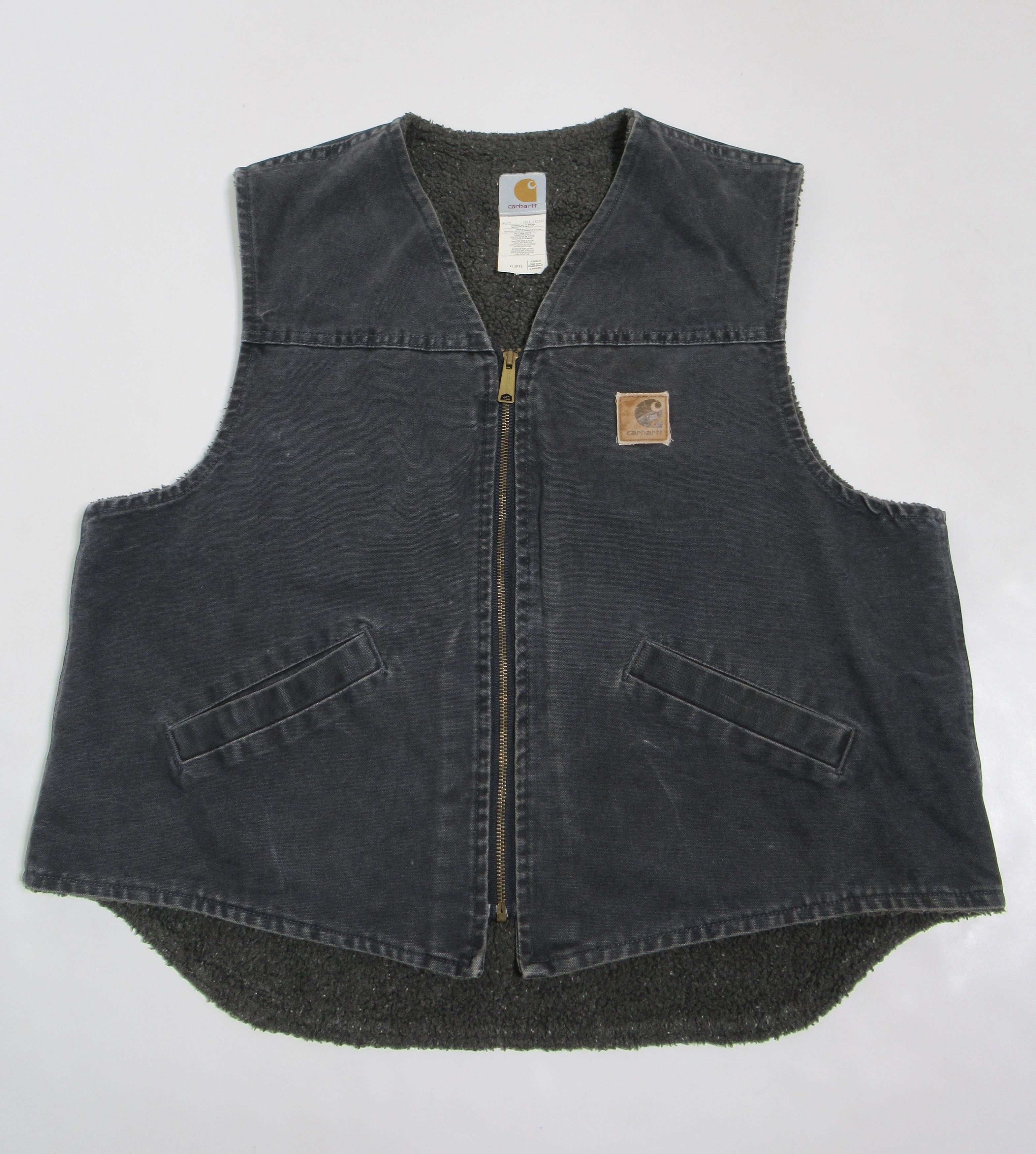 image of Carhartt Men's V13Ptl Berber Lined Sandstone Duck Vest in Black (Size XL)